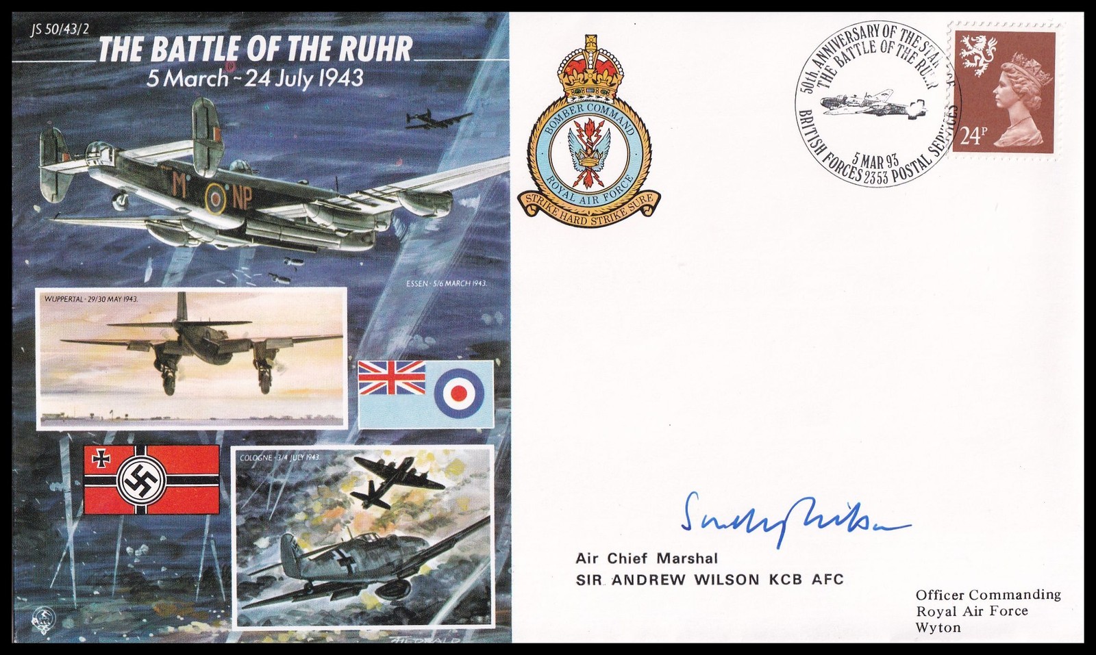ACM SIR ANDREW WILSON KCB AFC Signed The Battle of the Ruhr 50th Ann WWII Cover