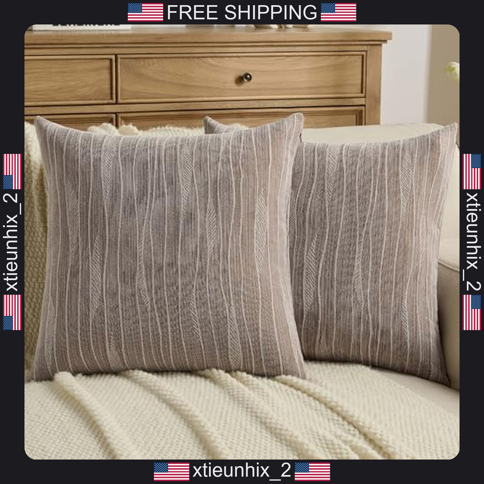 Chenille Pillow Covers 18x18 Inch Set of 2 Brown Polyester Home Decor