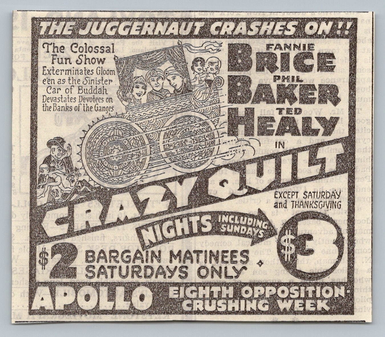 Fannie Brice Crazy Quilt Apollo Theatre Vaudeville Ad 1930s Ted Healy Phil Baker
