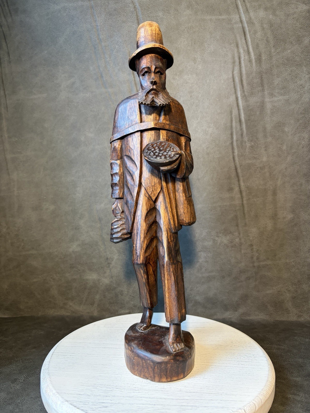 Vintage 16” Hand Carved Wood Peddler Traveler Folk Art Sculpture