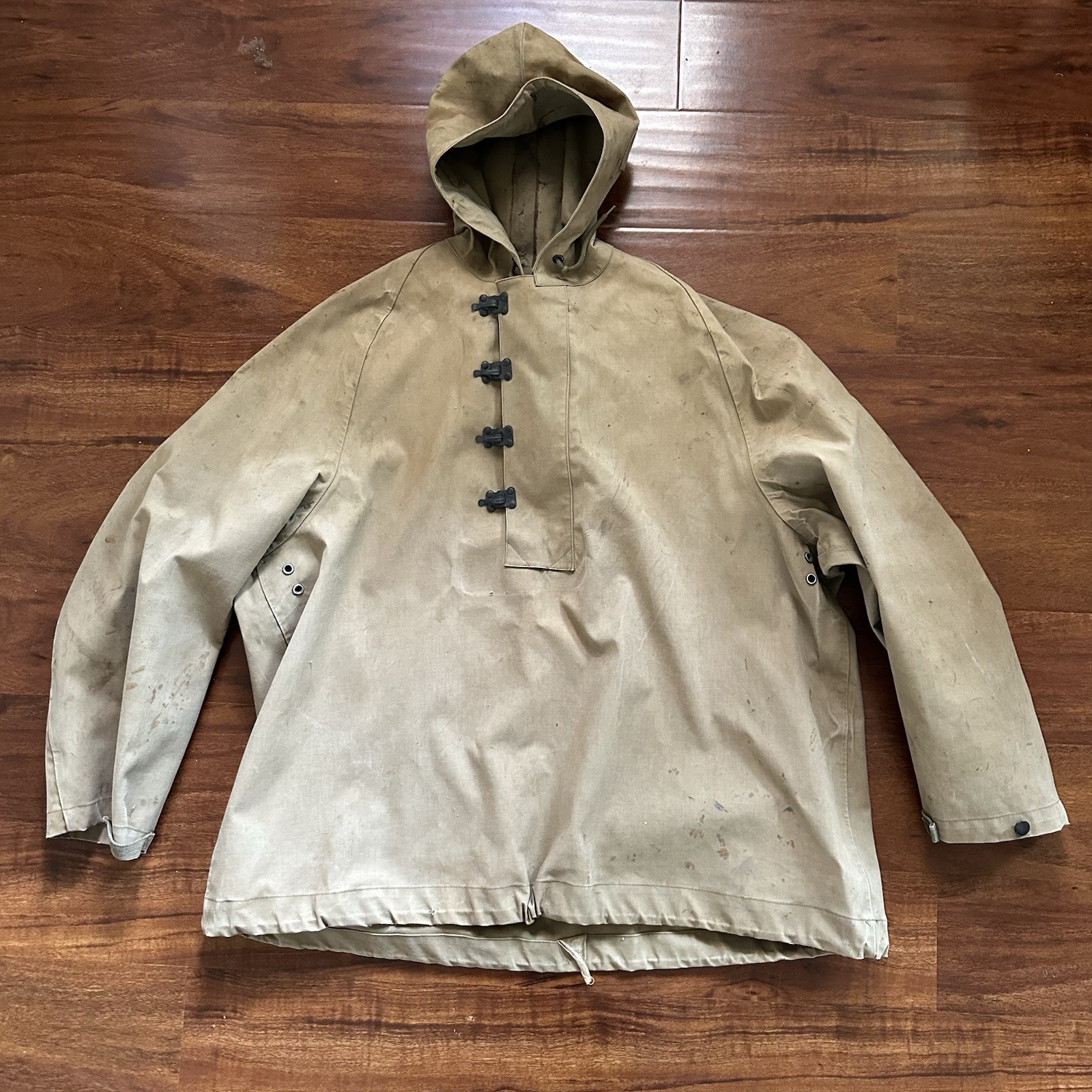 Vintage 1940s WWII Anorak Hook Smock Foul Weater Hook And Clasp Pullover Mens L