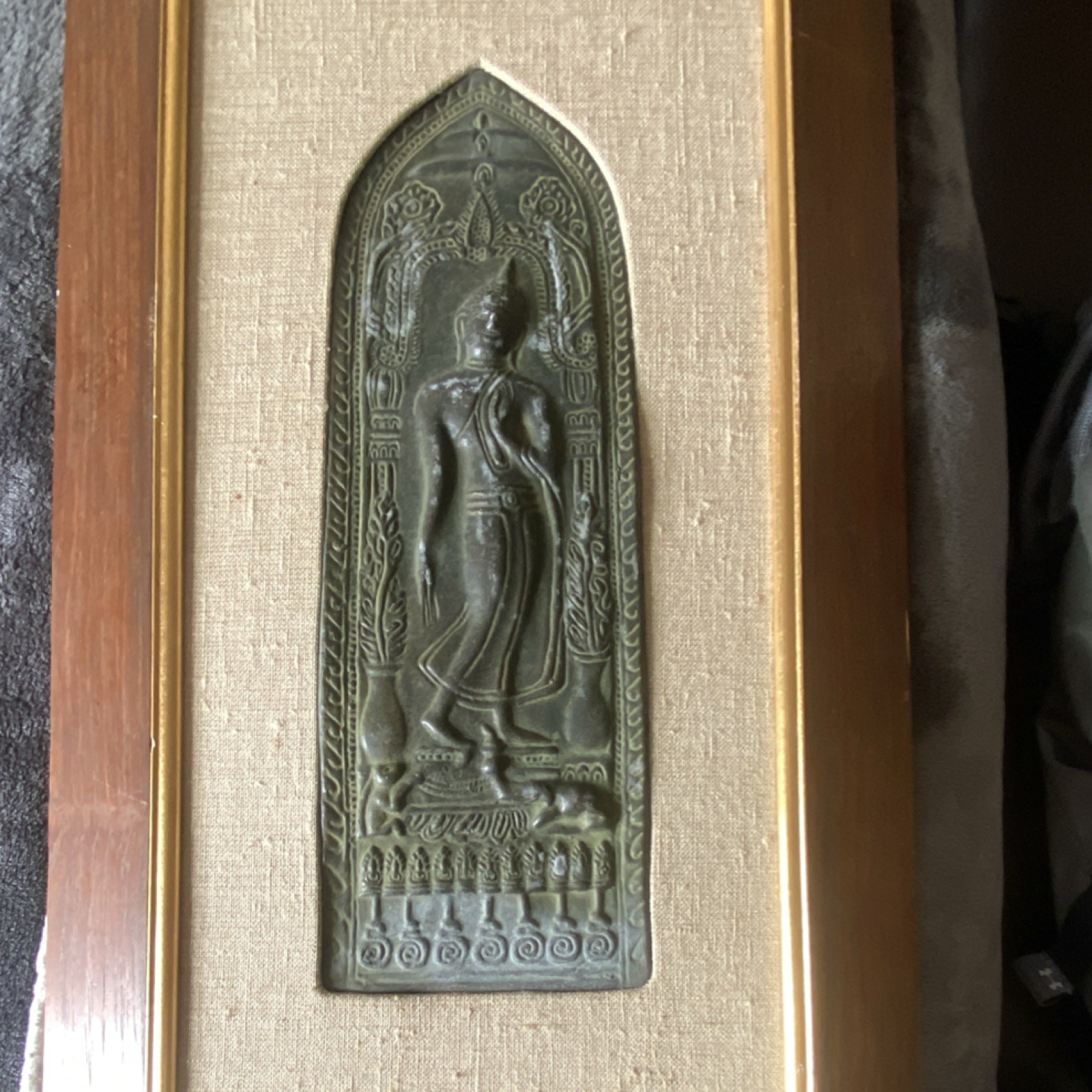 Framed Buddhist Relief Figure Thai Style Plaque Buddhism Wall Art Decor