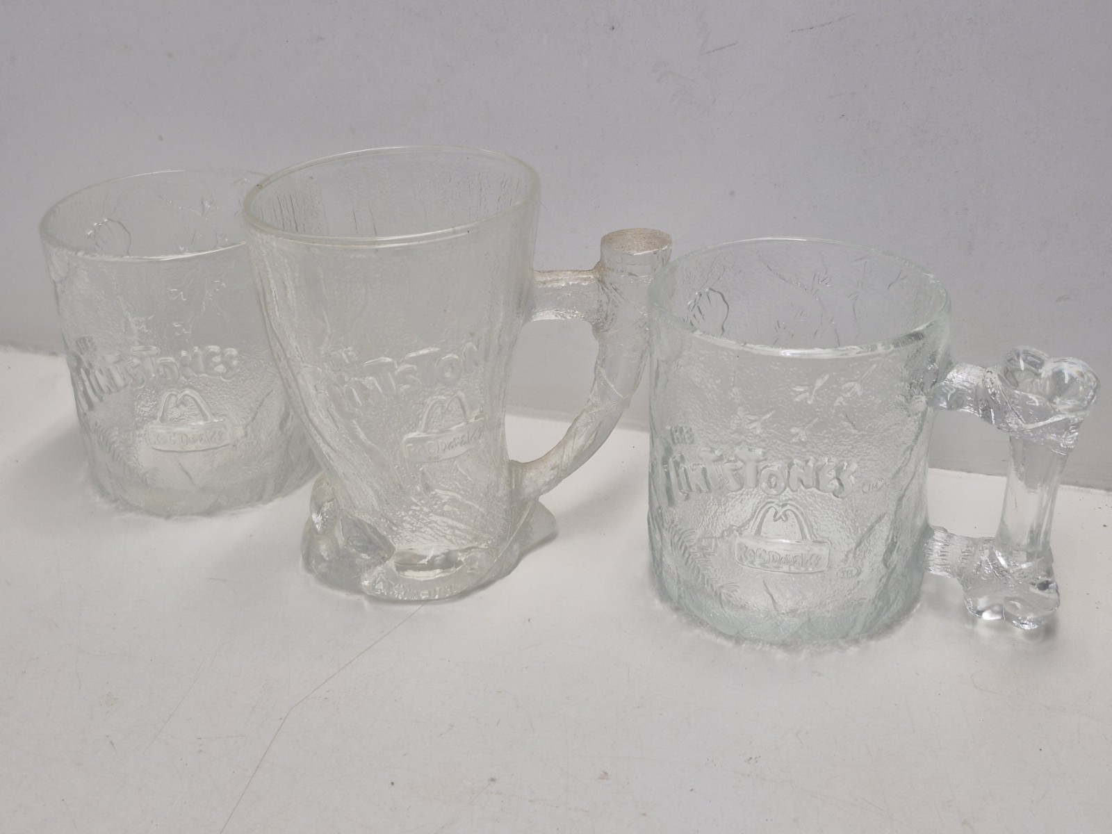 3 Vintage 1993 McDonalds Flintstones Glass Mugs