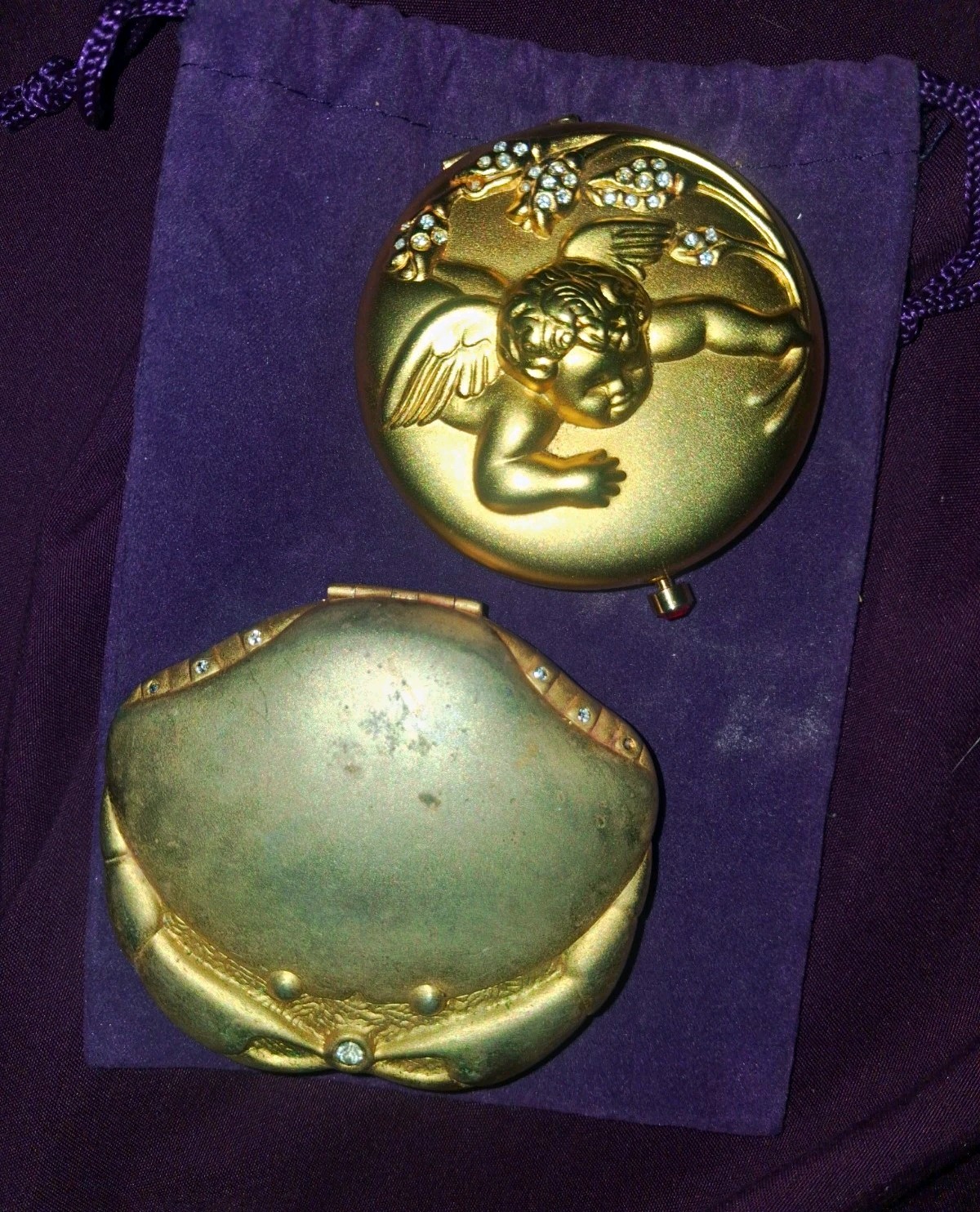 Vintage Estée Lauder July Birthday Compact Set - July Angel & Golden Cancer Crab