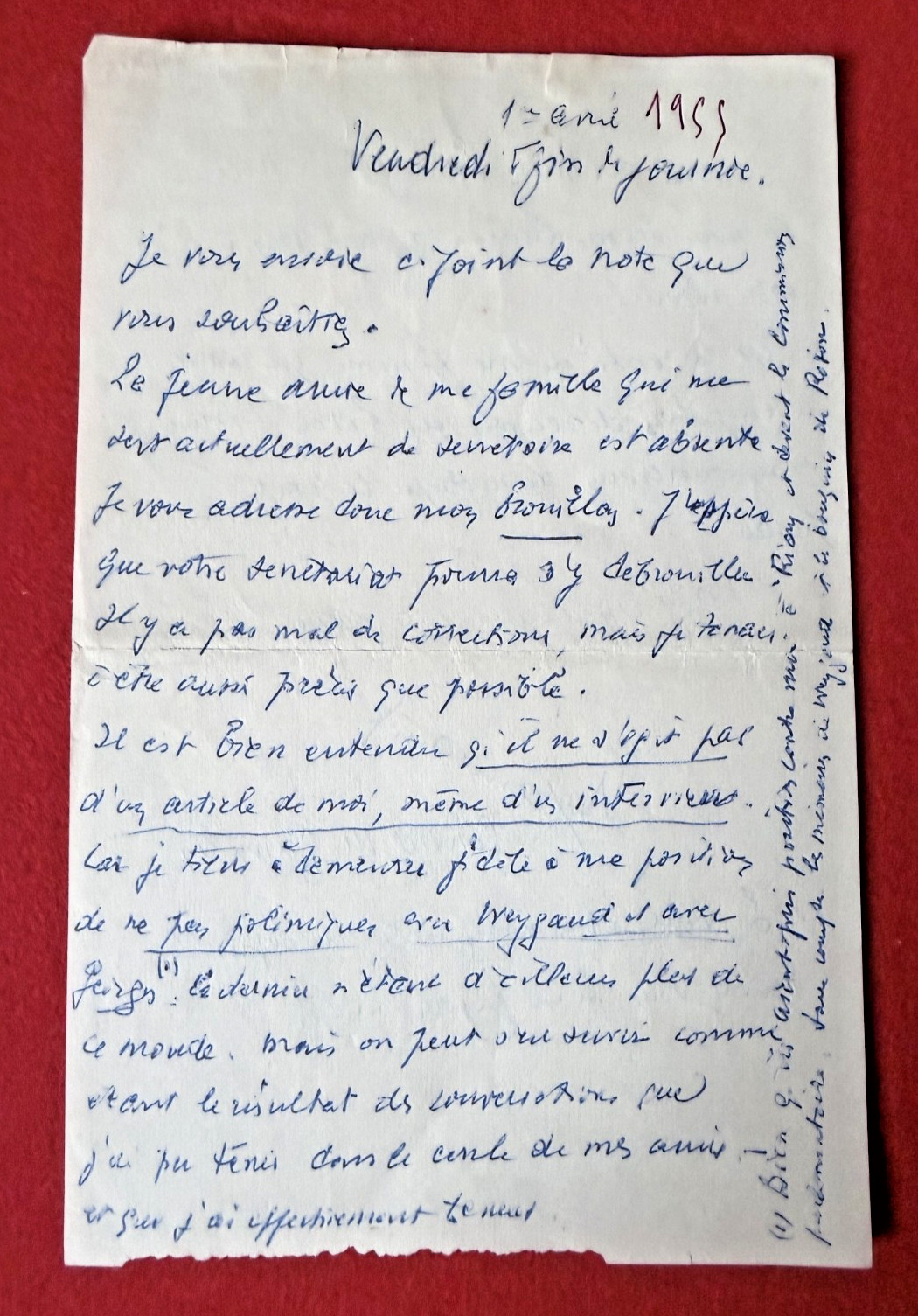 FZ85 - GENERAL MAURICE GAMELIN SIGNED AUTOGRAPH LETTER - 1955 - POLITICS