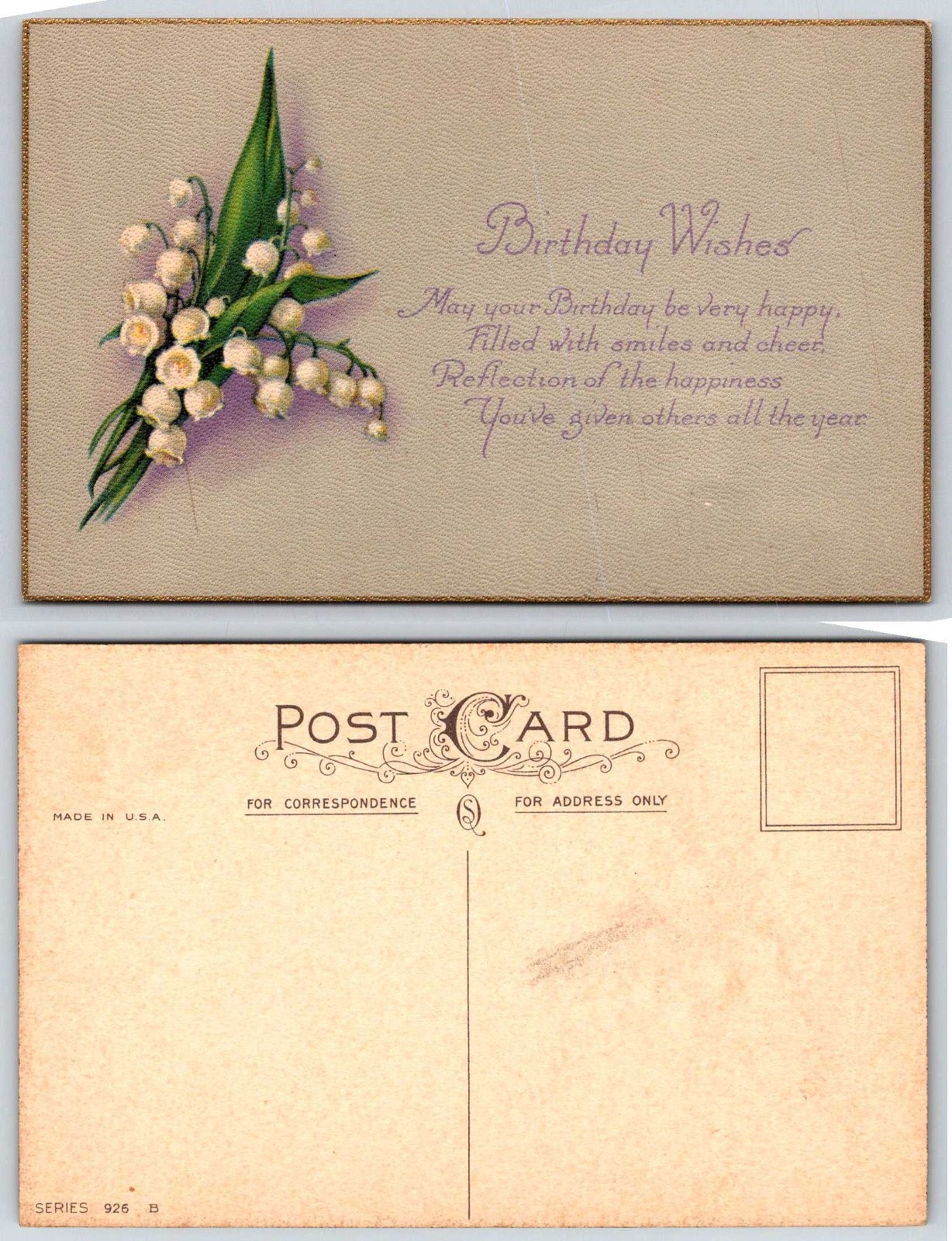 Birthday Wishes Lily of the Valley Flowers Embossed Birthday Postcard