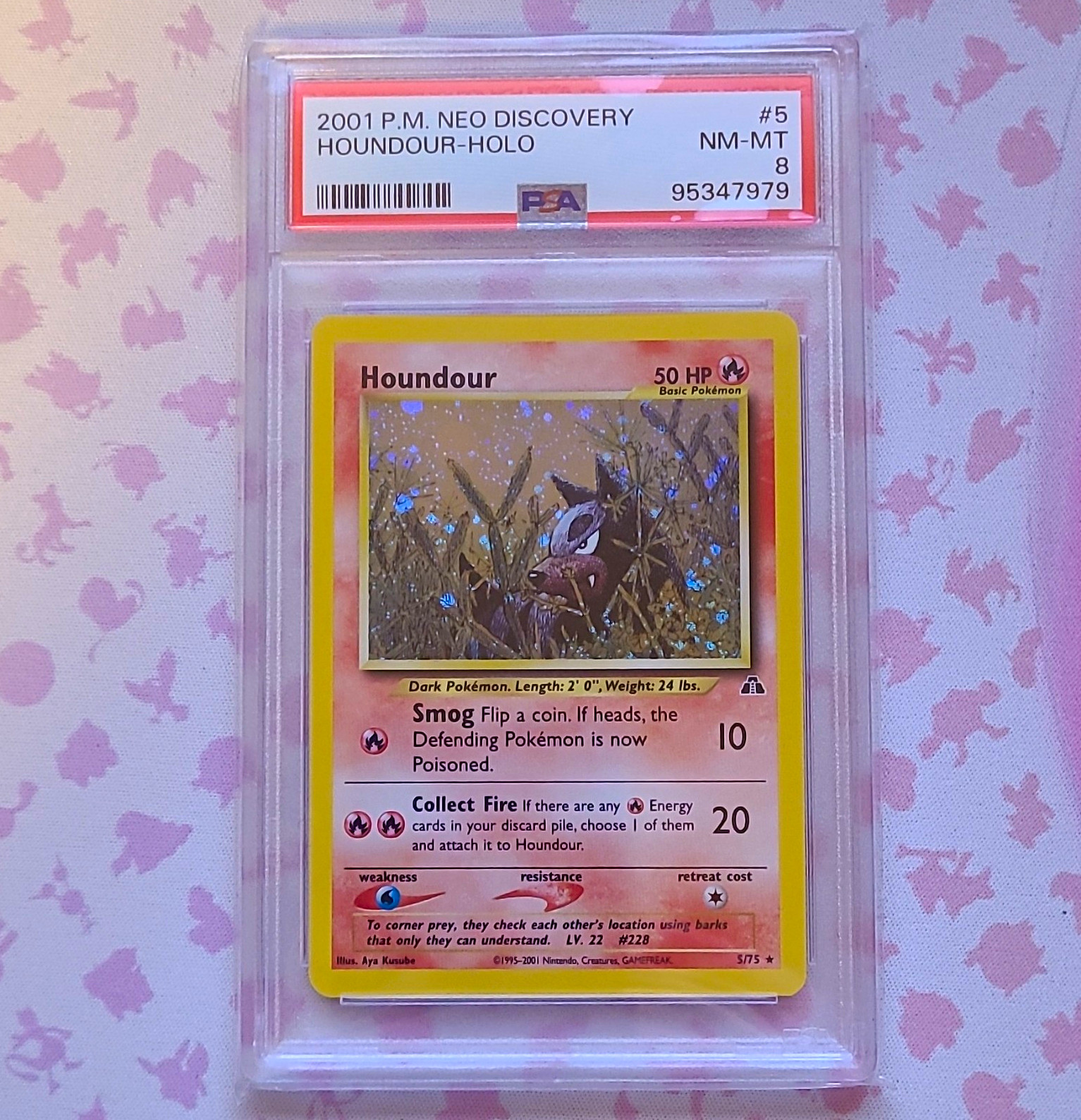 Pokémon Neo Discovery Houndour Holo 5/75 English 2001 Nintendo PSA 8