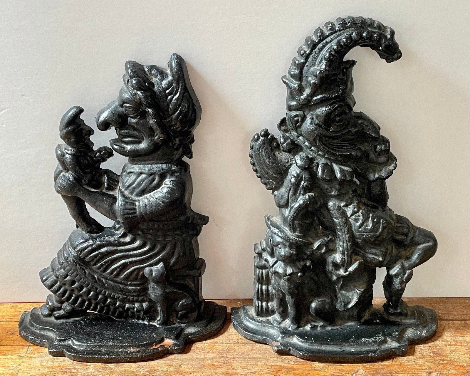 Punch and Judy Antique Cast Iron Doorstops