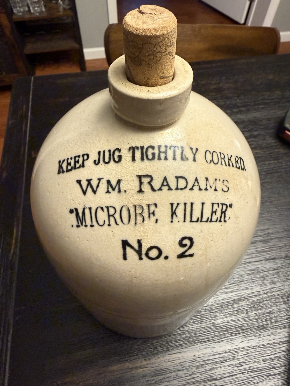 Antique 1890s Wm Radam's Microbe Killer No 2 Stoneware Jug Quackery Apothecary