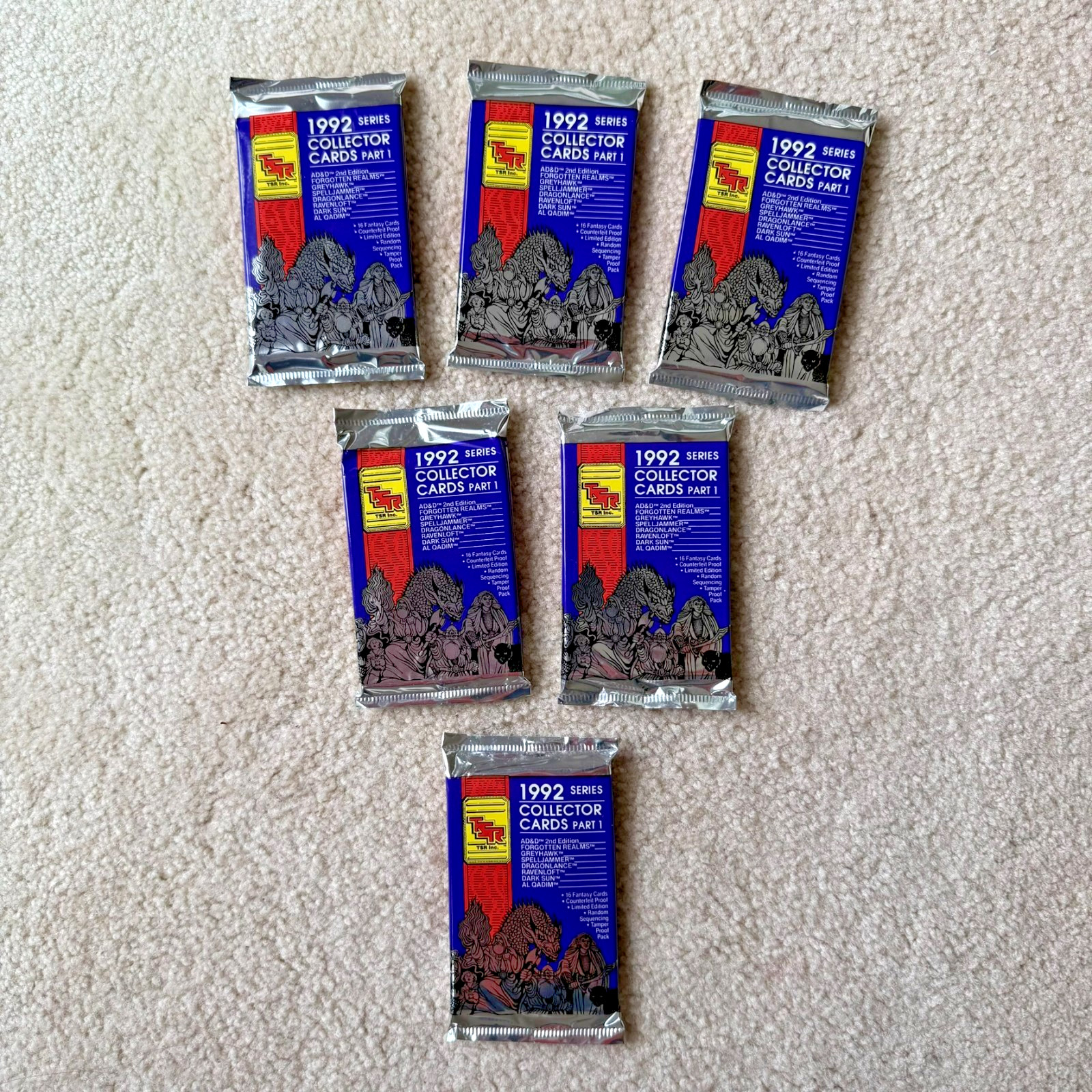1992 TSR AD&D Collector Cards – Lot of 6 Sealed Packs – 16 Cards