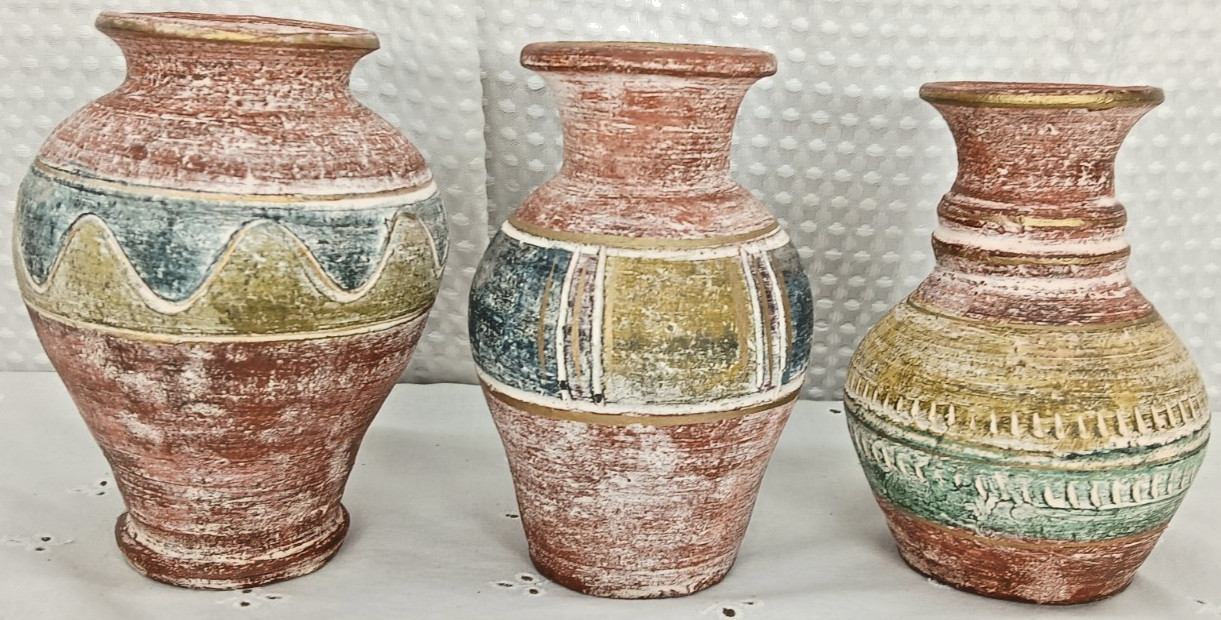 3 PCS ASSORTED ANCIENT NATIVE AMERICAN TRIBAL POTTERY VASES JARS 