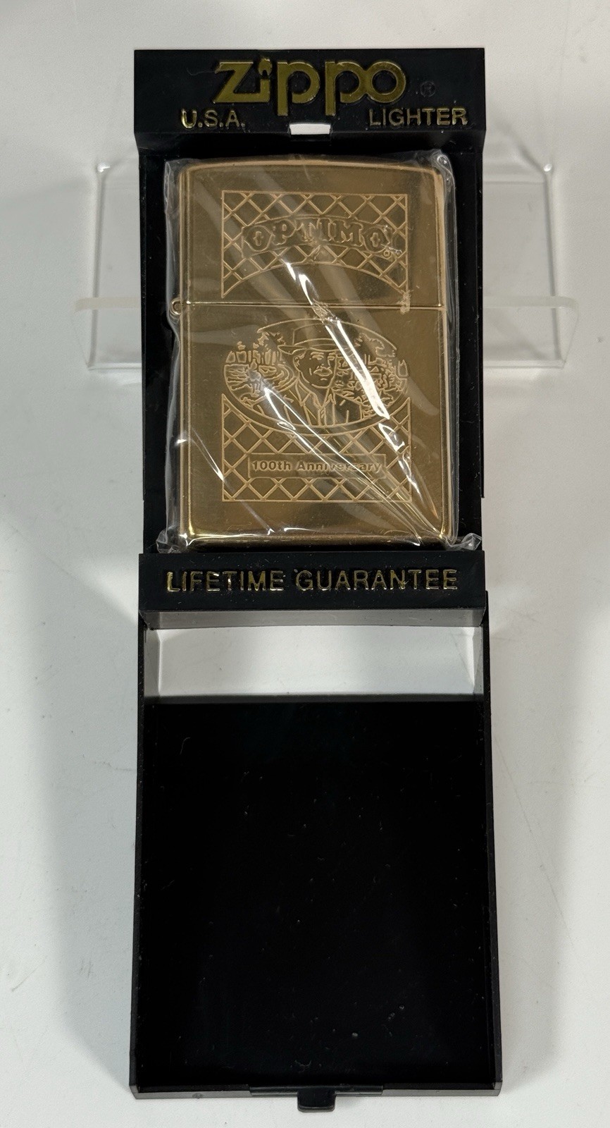 NOS 1998 Zippo Optimo 100th Anniversary Brass Lighter New & Sealed XIV In Box