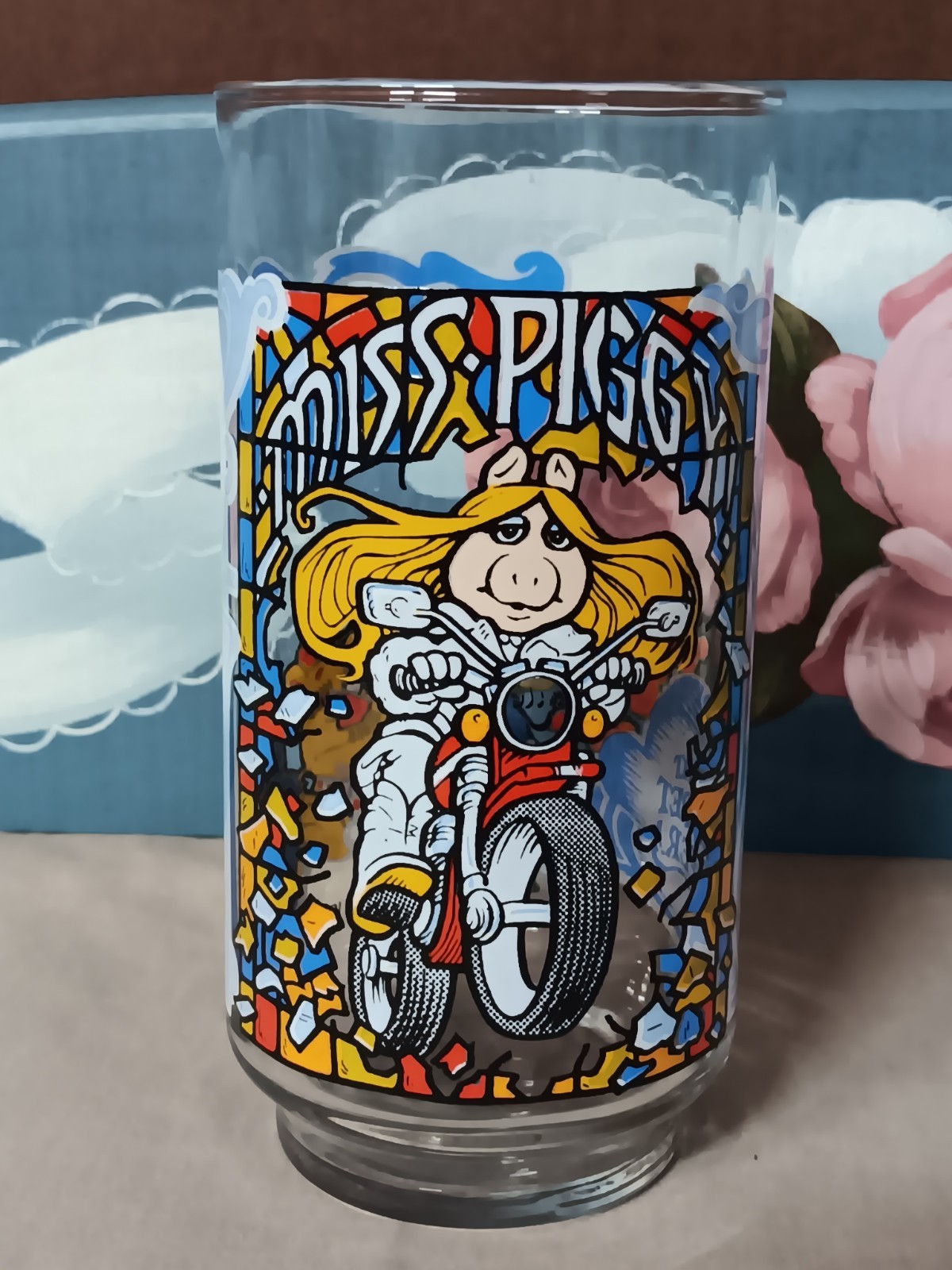 Vintage 1981 Motorcycle Miss Piggy McDonald’s Glass The Great Muppet Caper