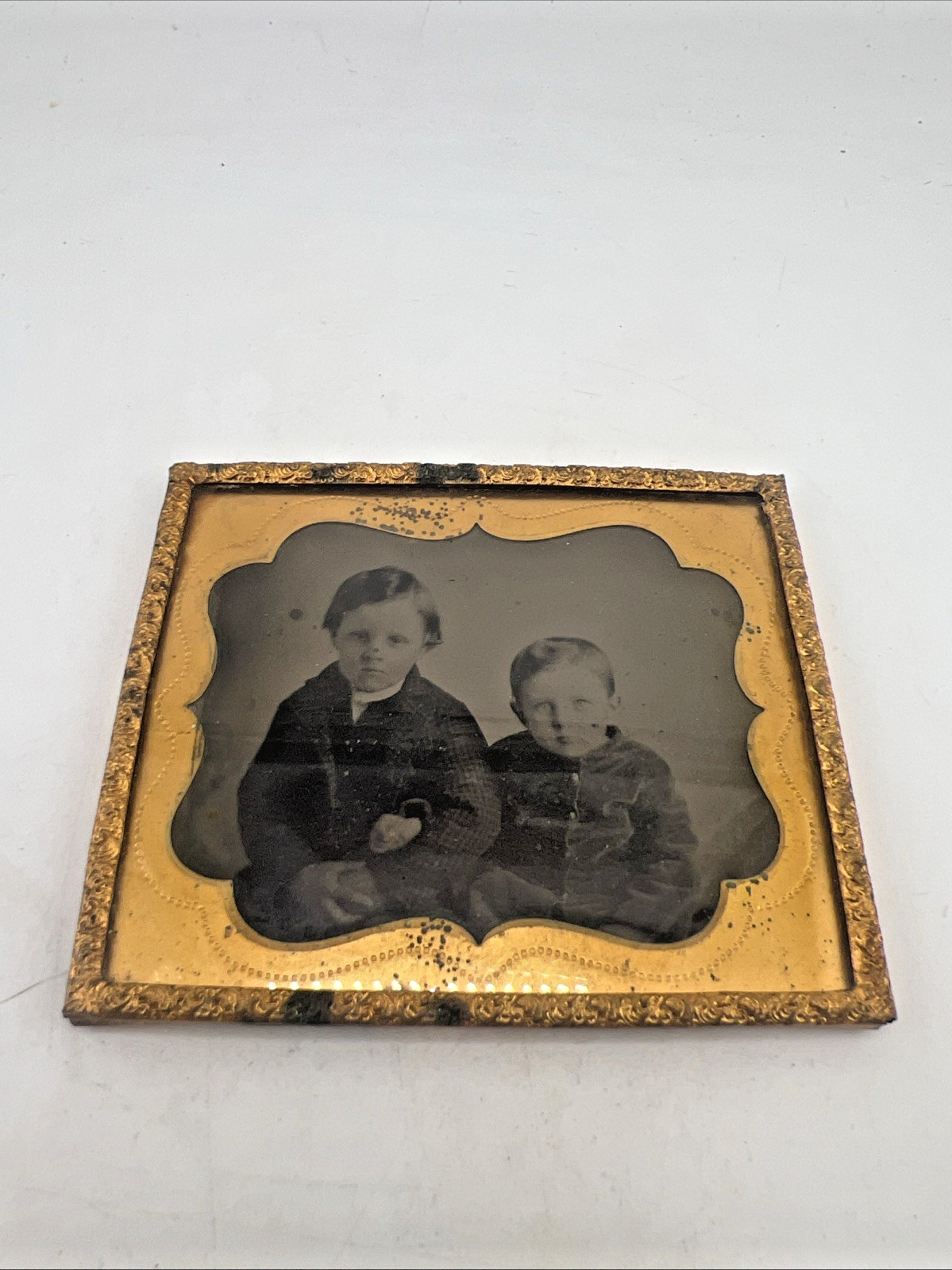 Two Boys Sitting Next to Each Other Daguerreotype Antique c1908
