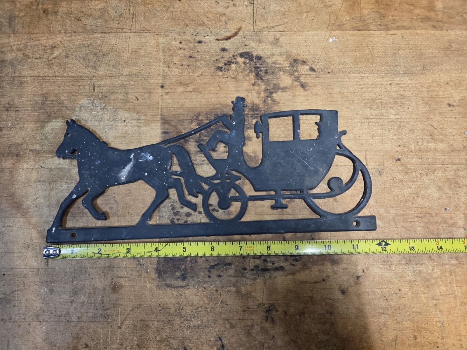 1950'S ATQ. CAST ALUMINUM HORSE & CARRIAGE  FOLK ART METAL WALL MOUNT