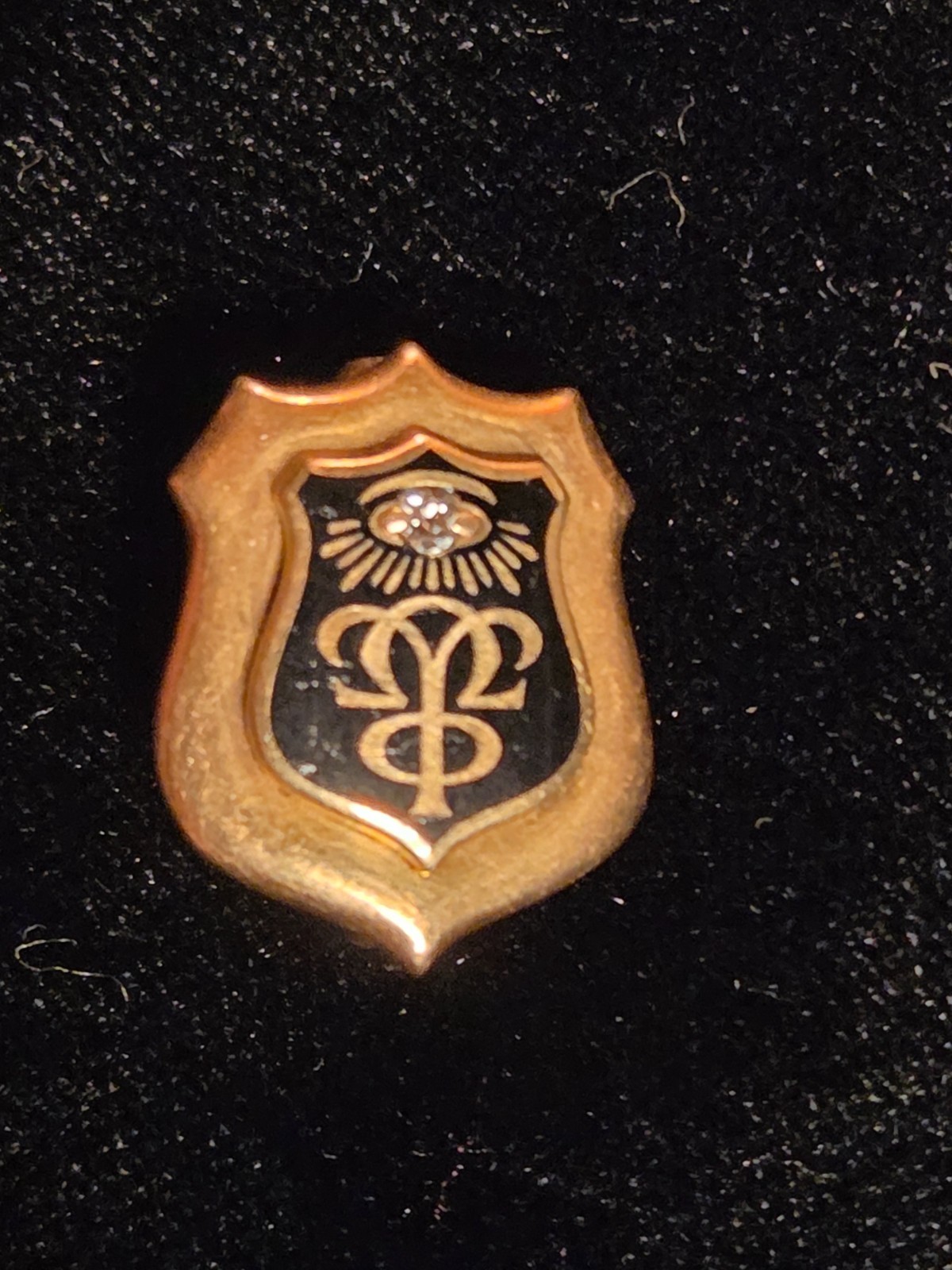 ANTIQUE FRAT PIN OMEGA UPSILON PHI  14K NAT. MINED DIAMOND DR. C. M. AXTELL 1905
