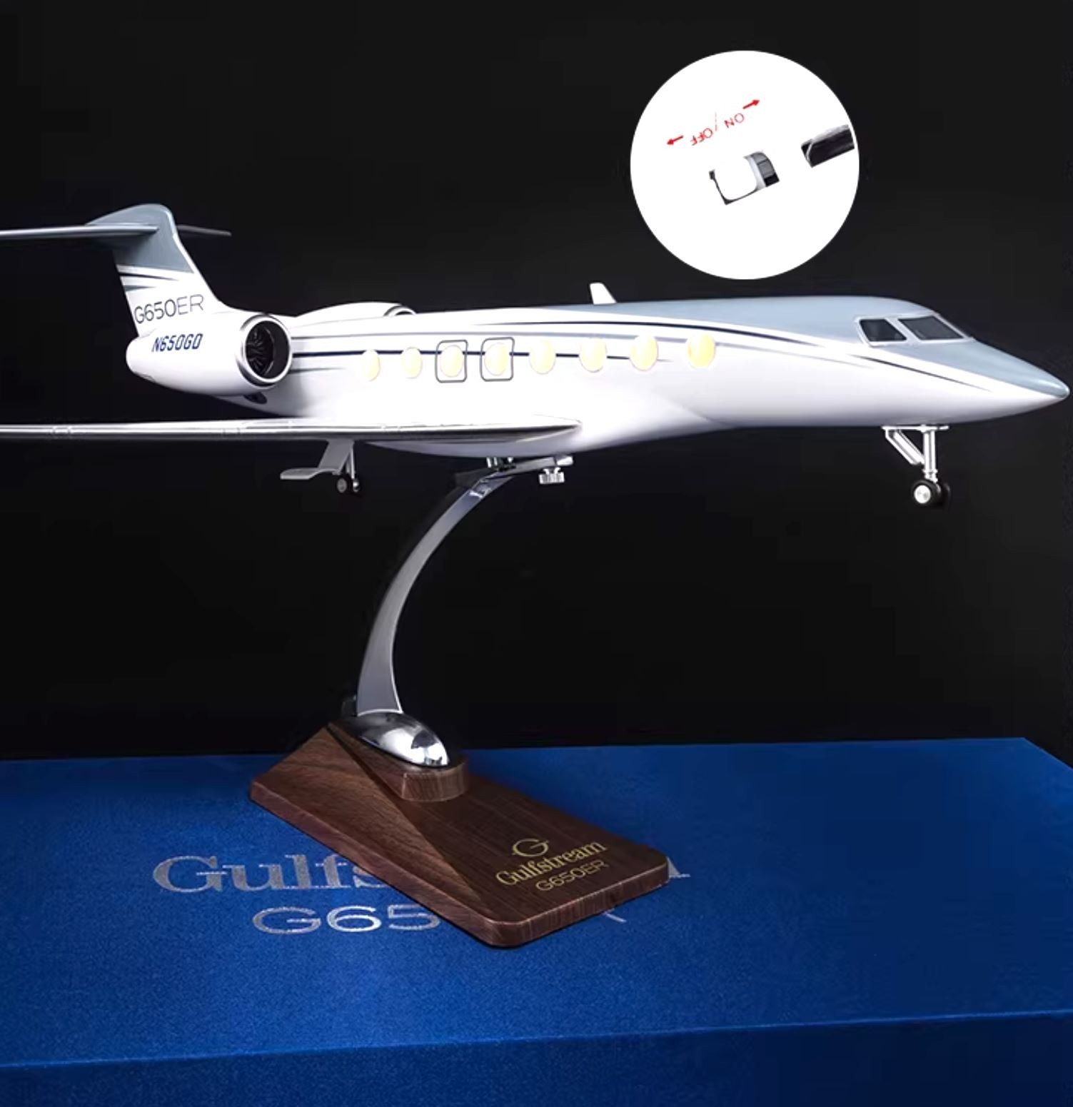Gulfstream G650ER 1:68 ABS Hi-Fidelity Scale Airplane Model with Interior Lights