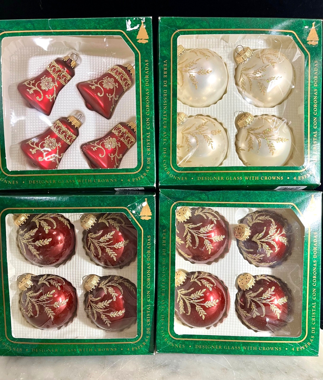 Vintage Christmas by Krebs Holiday Glass Ornaments-4 Cream/12 Red Gold USA Made