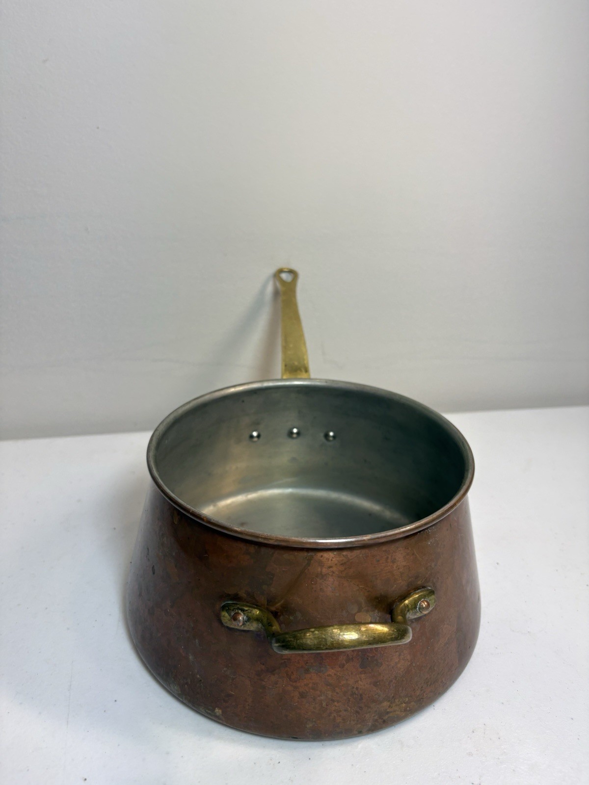 Vintage French Copper Windsor / Splay-Sided Saucepan Pot Brass Handles