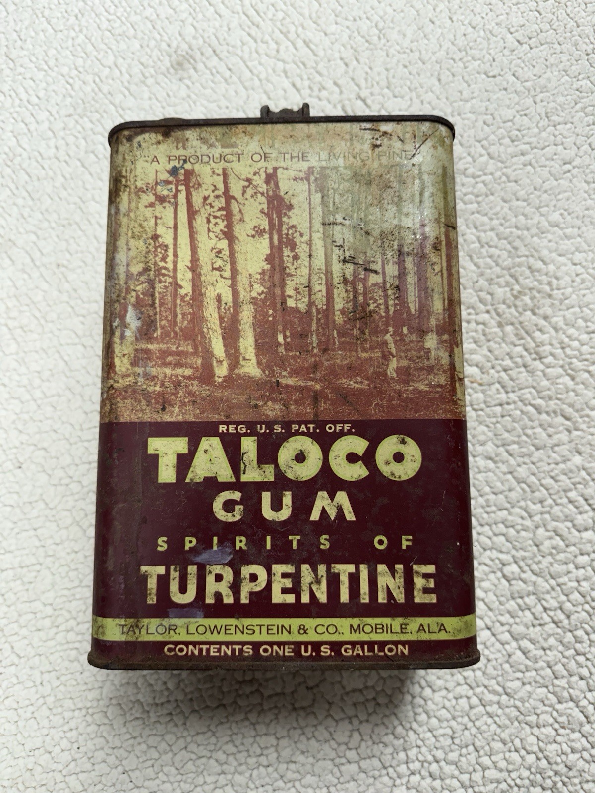 Vintage Extremely RARE Taloco Gum Turpentine 1 GALLON Metal Can Mobile Ala 10