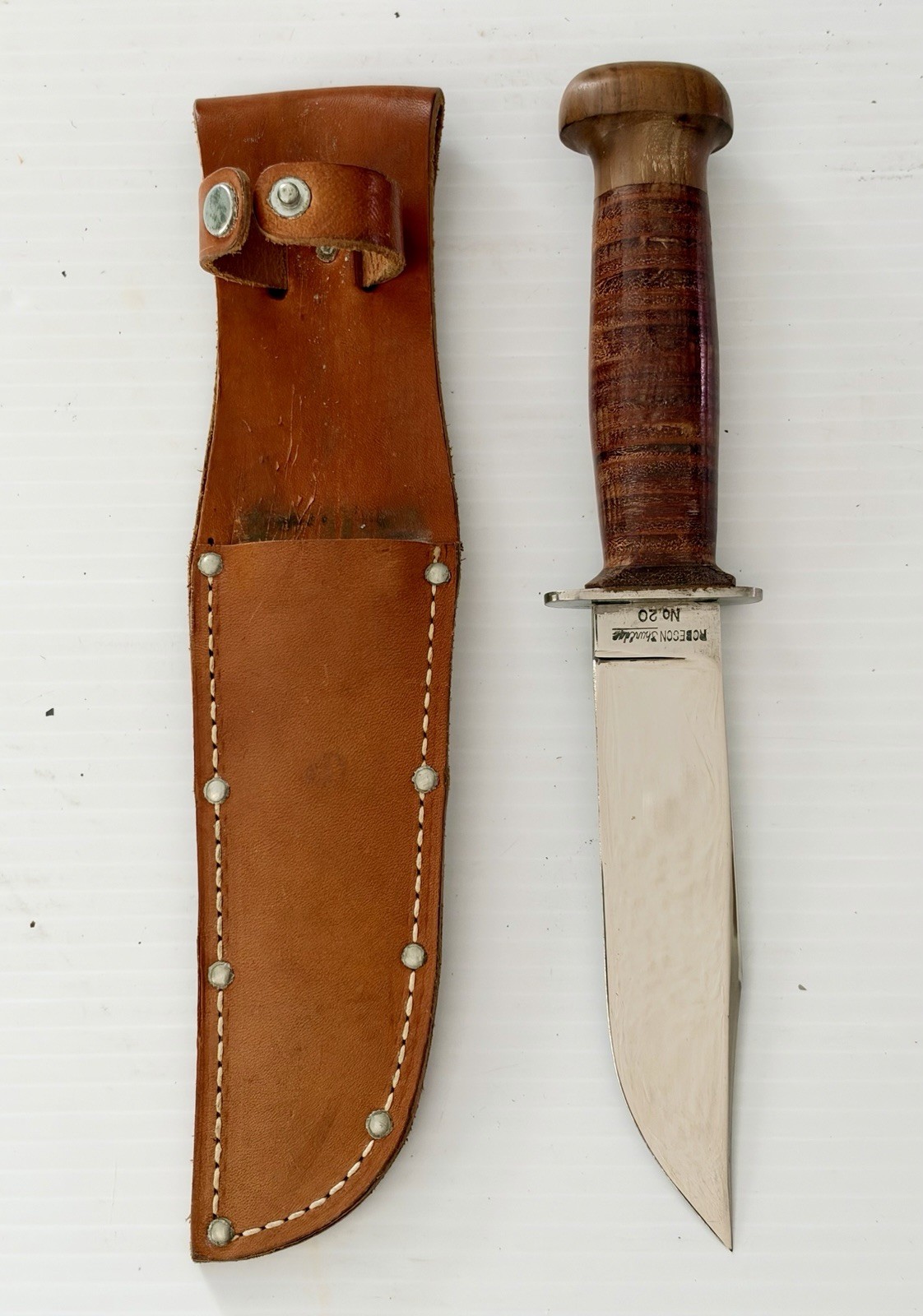 WWII USN MK1 Robeson ShurEdge No 20 Fighting Knife Vintage Navy Leather Sheath