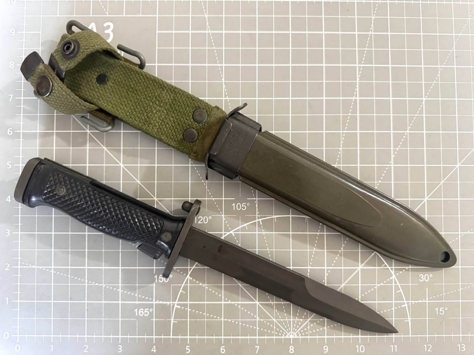 Vintage 60s Danish Crown HTK M62 Bayonet w West Germany U.S M8A1 Durofol Sheath
