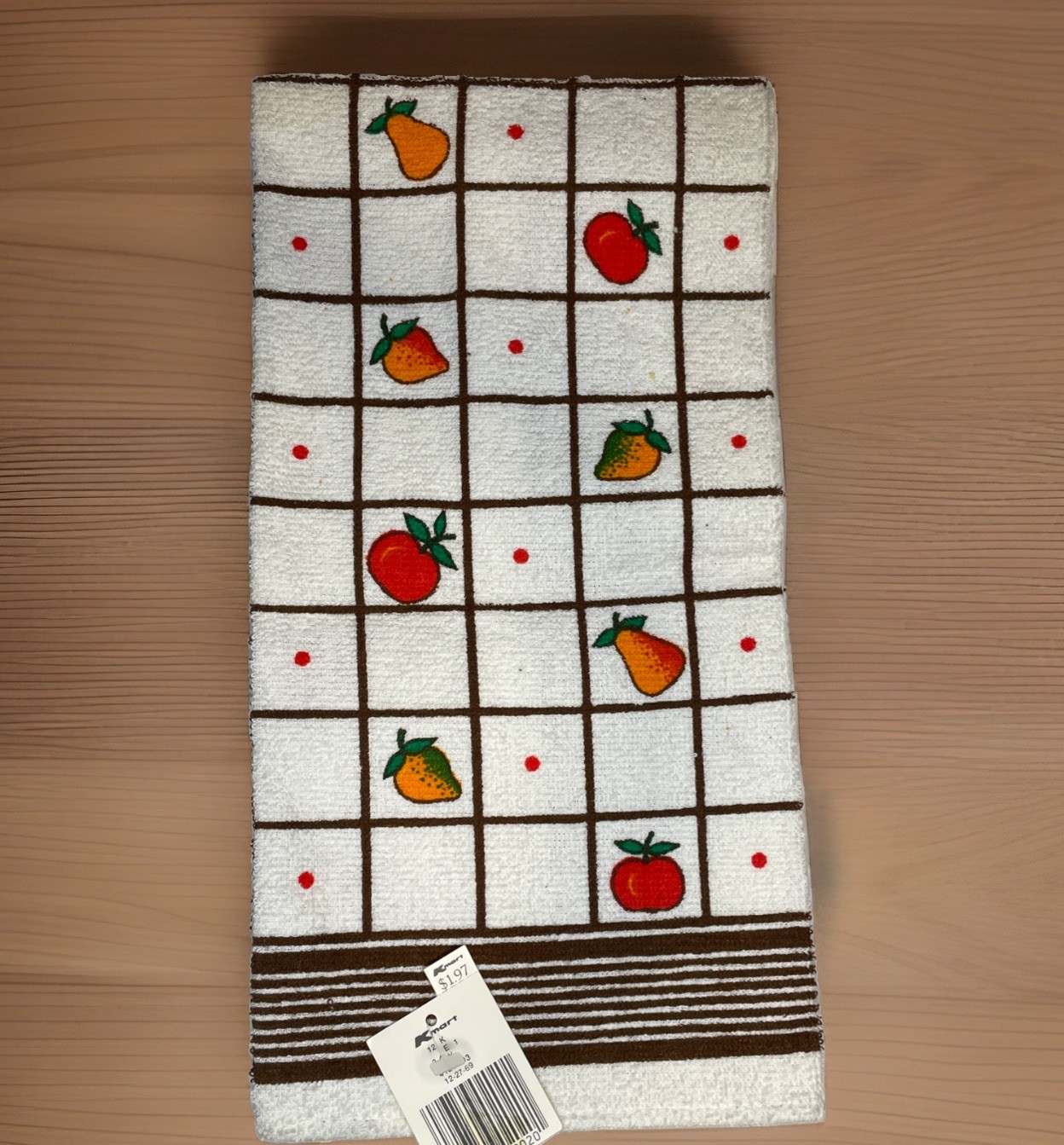 Vintage Kitchen Dish Towel 60s NEW WITH TAGS  Fruit Brown Retro Midmod
