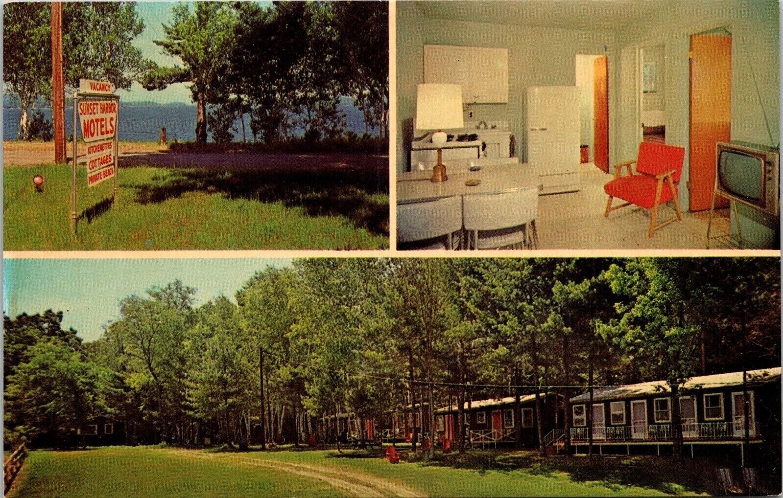 Sunset Harbor Motels Winooski Vermont VT Multiview Postcard UNP VTG Dexter