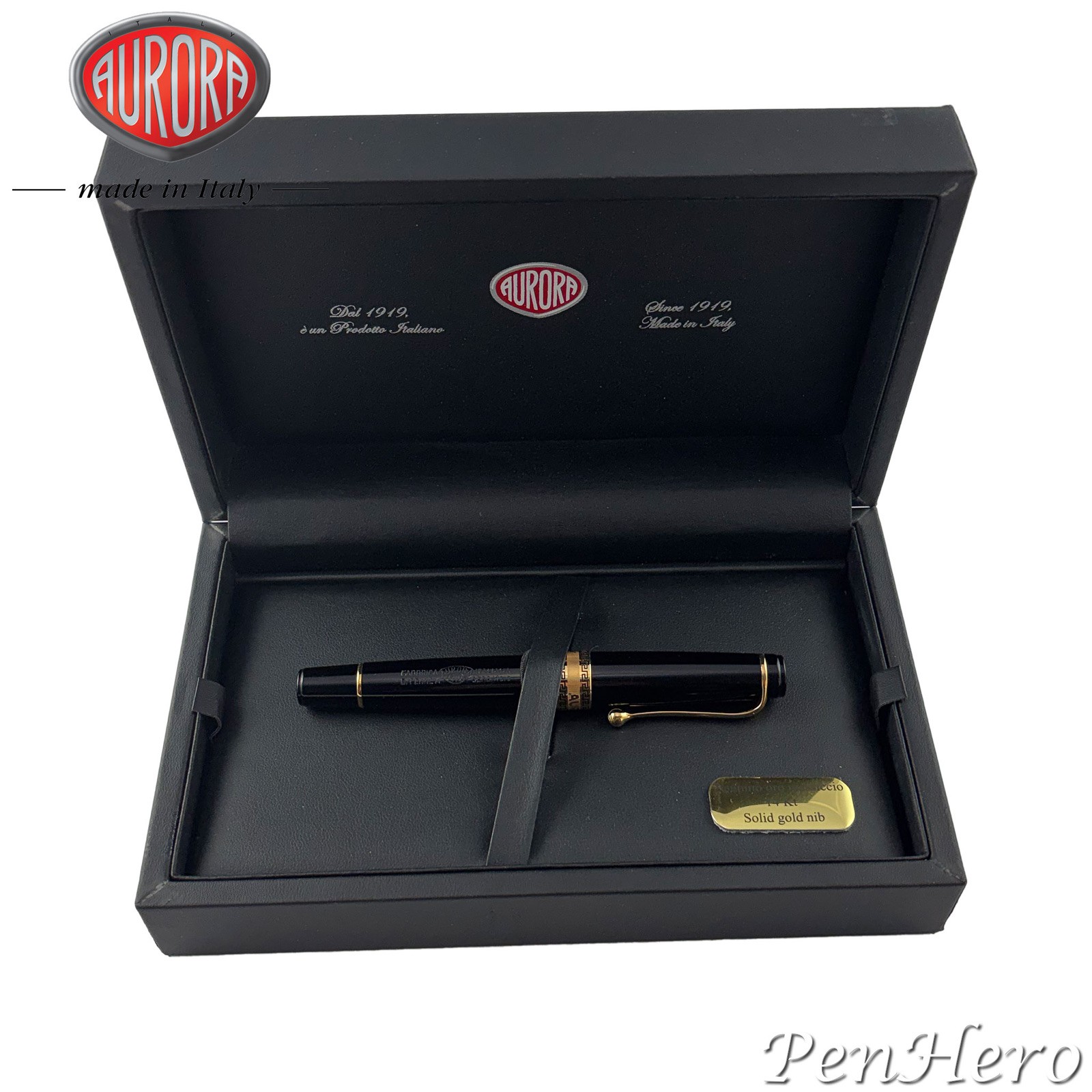 Aurora Optima Black Resin Gold Plated Trim Fountain Pen Extra Fine Nib SPECIAL
