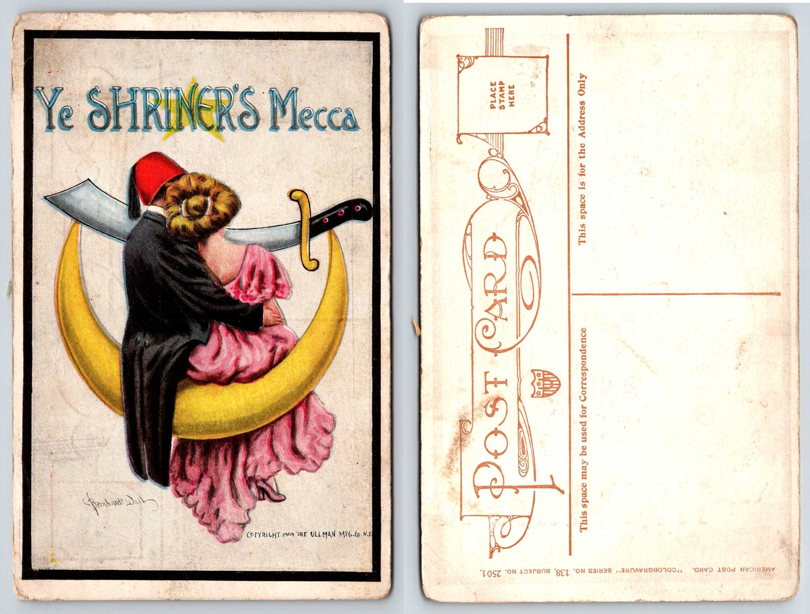 YE SHRINER\'S MECCA Artist Signed Bernhardt Wall 1909 Postcard R466