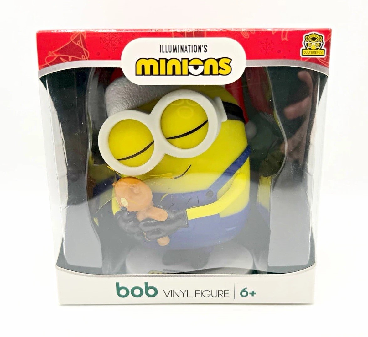 Illumination Minions Bob Vinyl Figure 4.7in CHRISTMAS Bob & Tim Santa Hat