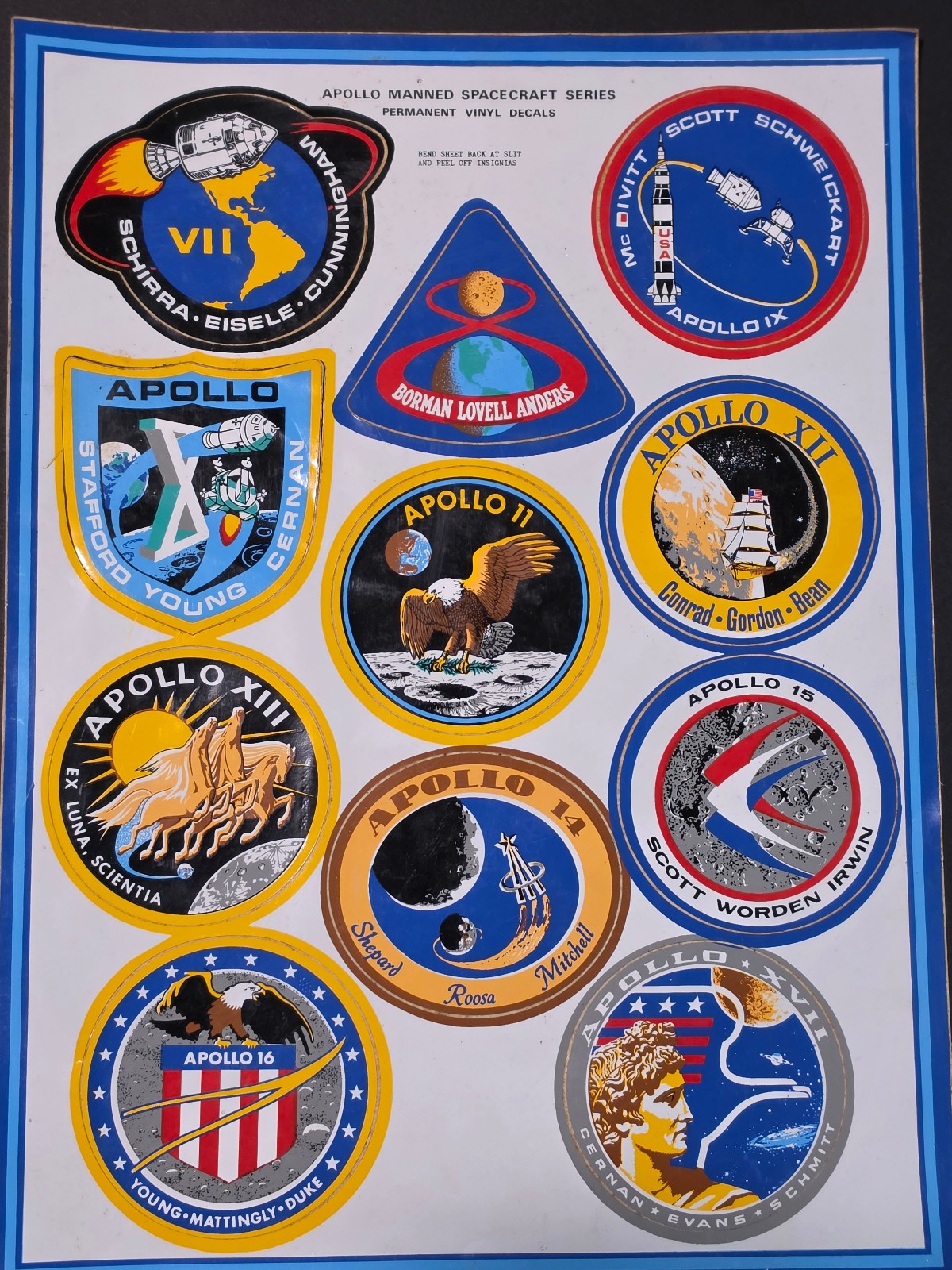 Vintage Apollo 7-17 NASA Mission Decal Sheet Vitachrome 8 1/2 x 11 1/2