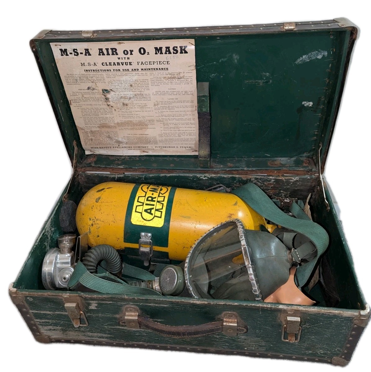 Vintage Chemox Oxygen Breathing Apparatus Gas Mask MSA +Case Clearvue