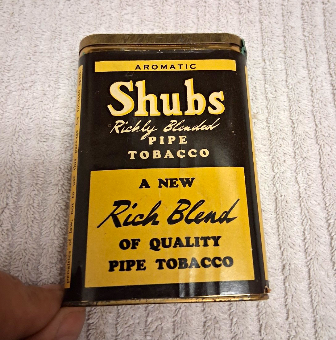 Pre 1920\'s Shubs Aromatic Blended Pipe Tobacco Tin, Extremely Rare Paper Label