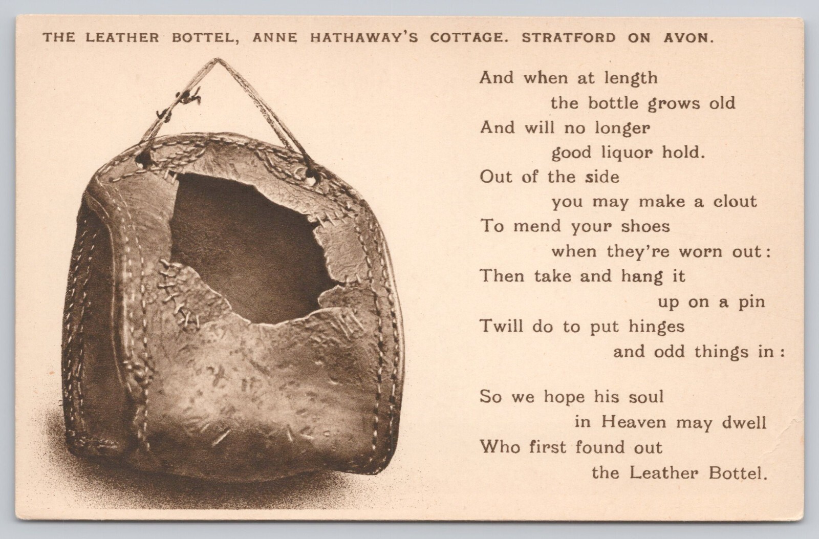 Vtg Post Card The Leather Bottel, Anne Hathaway's Cottage Stratford on Avon D191