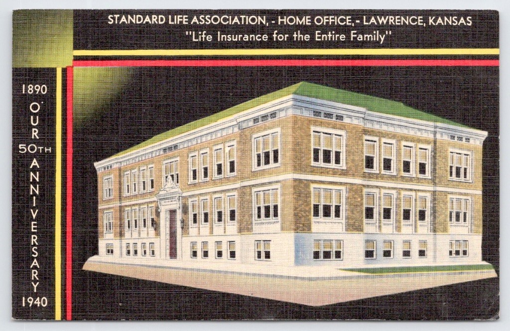 Lawrence Kansas Standard Life Association Home Office Douglas County Postcard