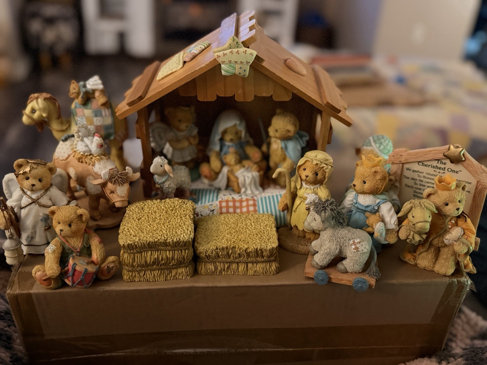 1992 Cherished Teddies - Nativity Set Shepherds , Angel, Cow & More 18 Pieces