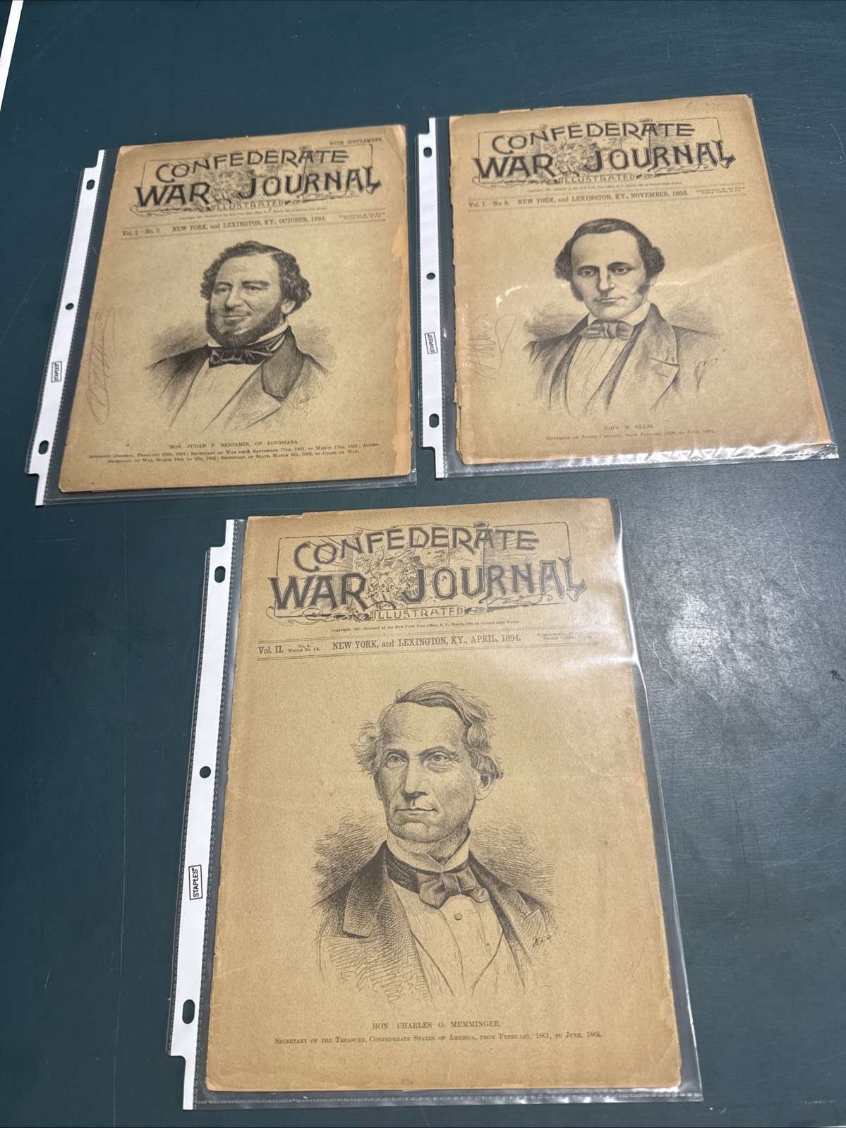 3 Confederate War Journals 1894 Memminger, Ellis, Benjamin