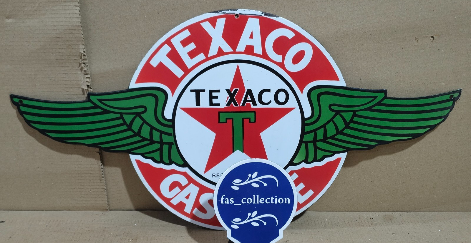 Texaco Gasoline Porcelain Enamel Sign  30 x 15 Inches 1 Sided