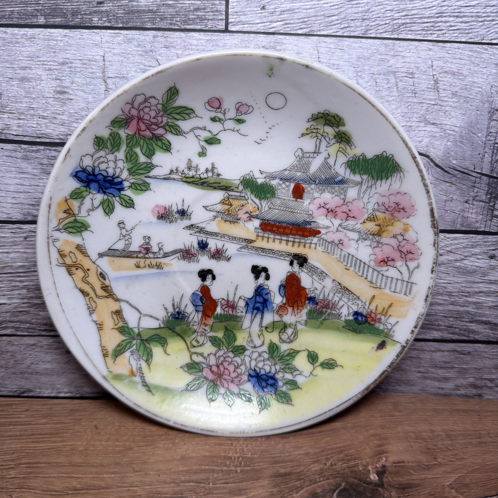 Vintage Japanese Geisha Girl Porcelain Saucer Plate Made in Japan Back 5.5