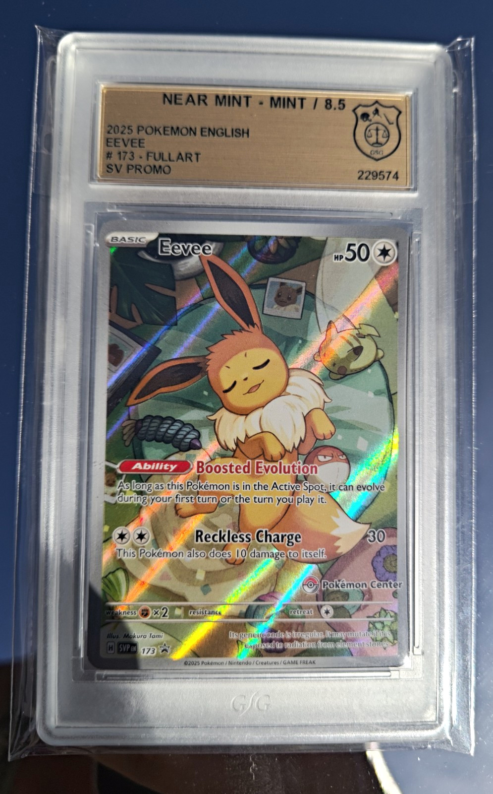 POKÉMON CENTER STAMP: Eevee SVP 173 Promo English GSG 8.5 Gold Label 