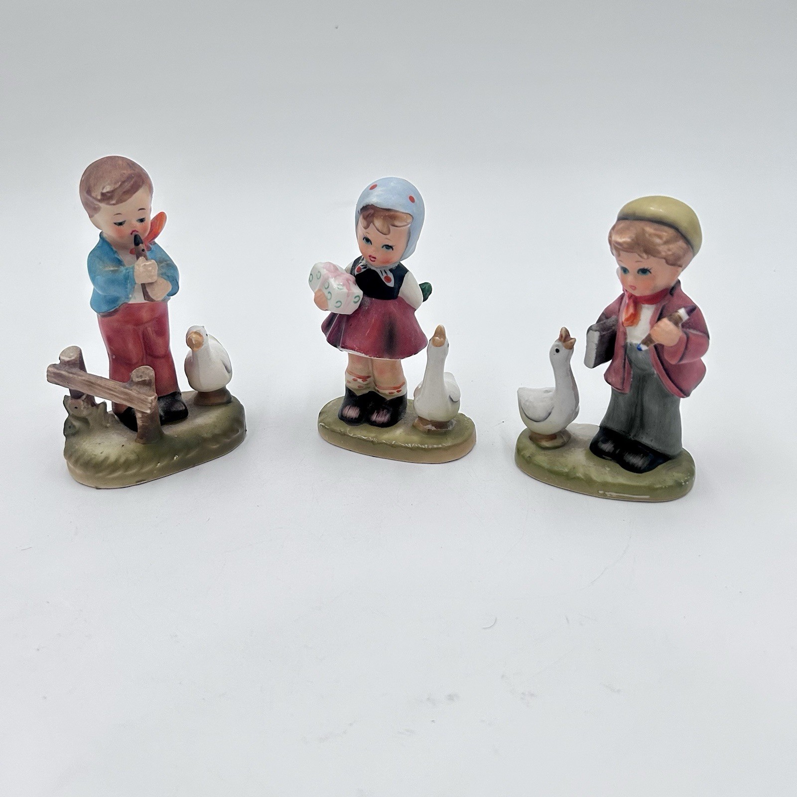 Vintage Arnart 5th Ave Hand Painted Figurines Boy Girl Geese Lot Of 3 JAPAN GC