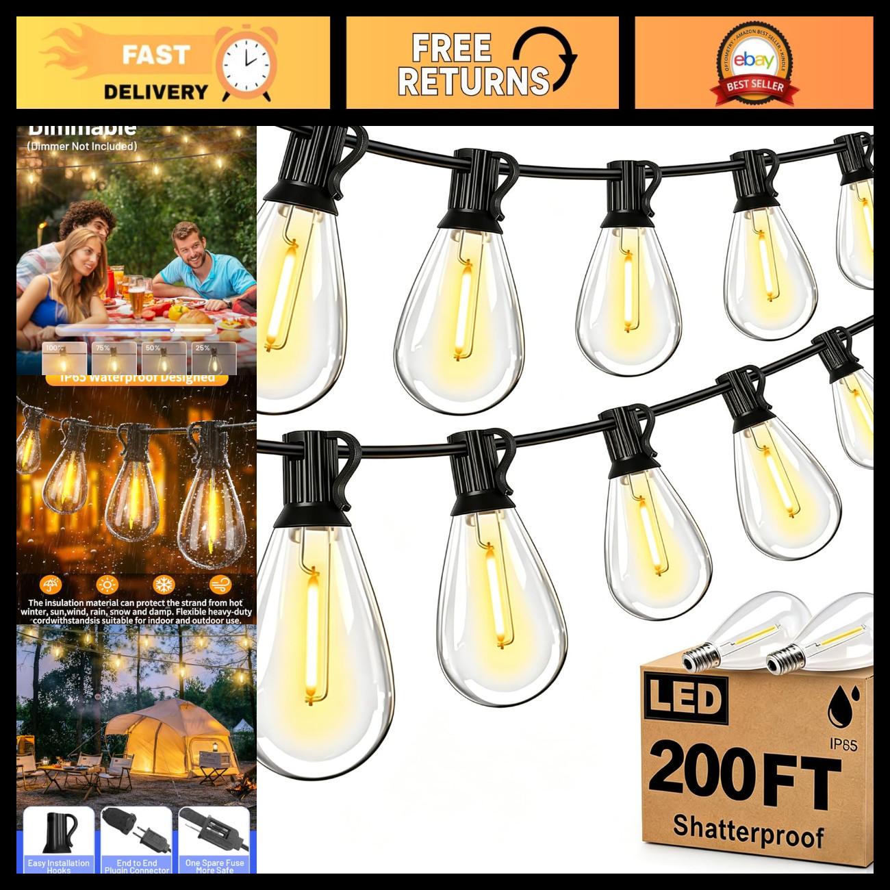 Tenmiro 200FT Outdoor String Lights, Ultra Long LED Patio Lights with Shatterpro