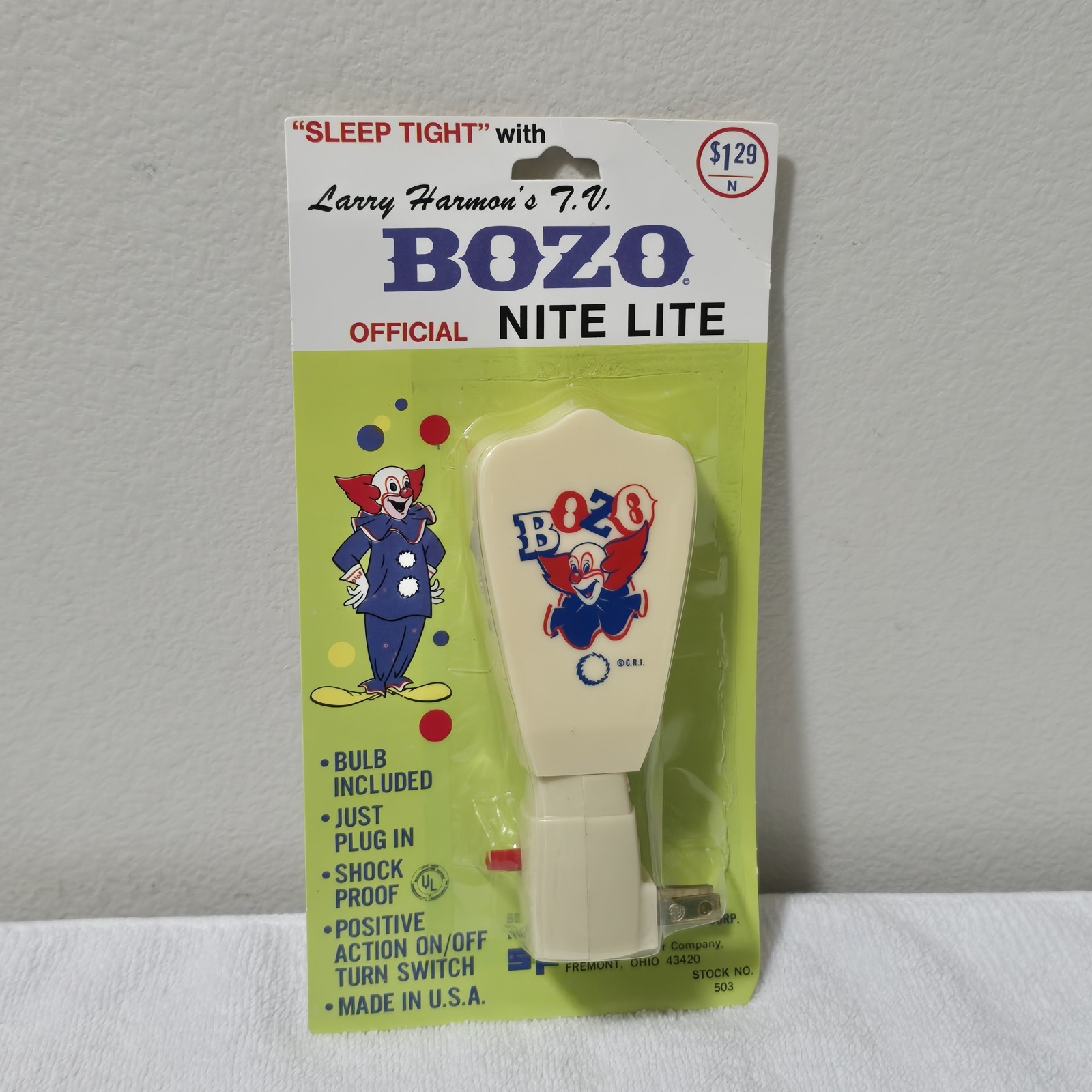Vintage Bozo the Clown Night Lite Larry Harmon 1960s New