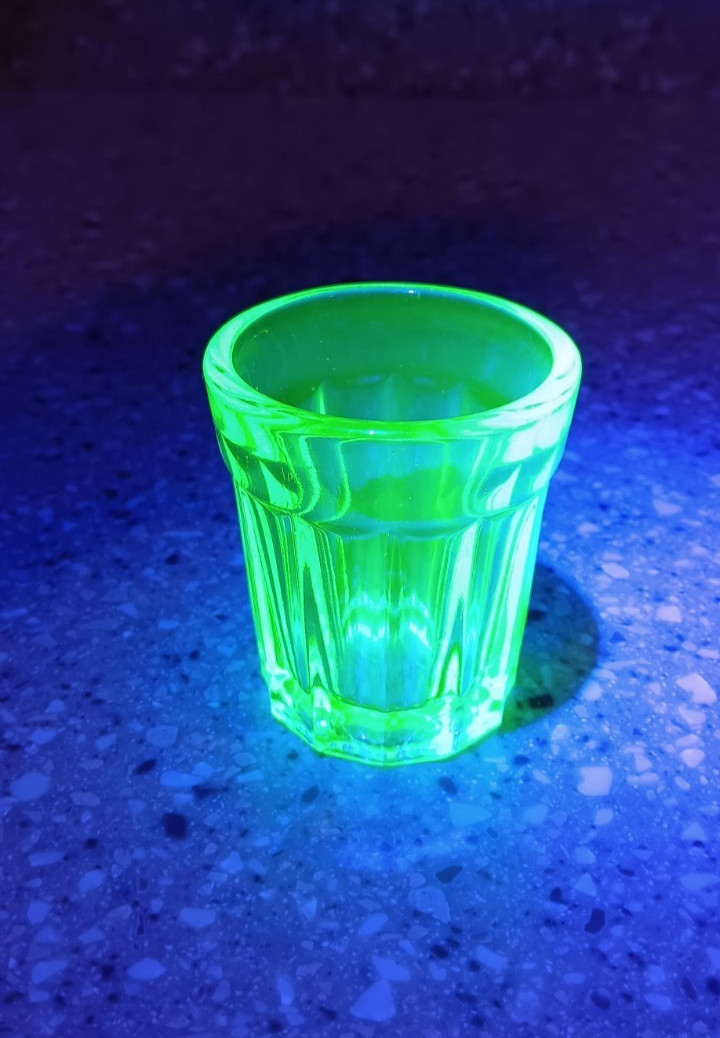 Vintage  Green Uranium Vaseline Paneled Round Shot Glass