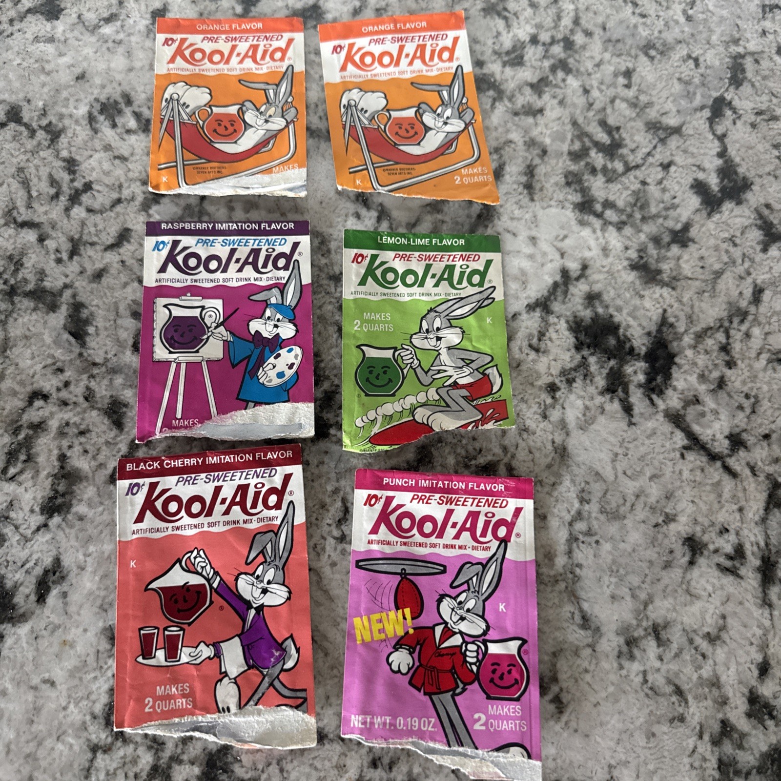 Vintage Kool-Aid Packets Lot of 6 Bugs Bunny Lemon Lime Black Cherry READ