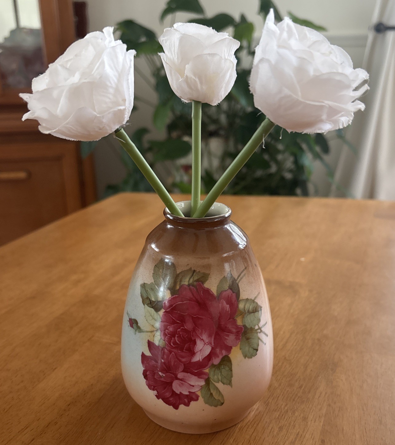Antique German/Bohemian Hand Painted Porcelain Rose Bud Vase 5 Incised 9272/1039