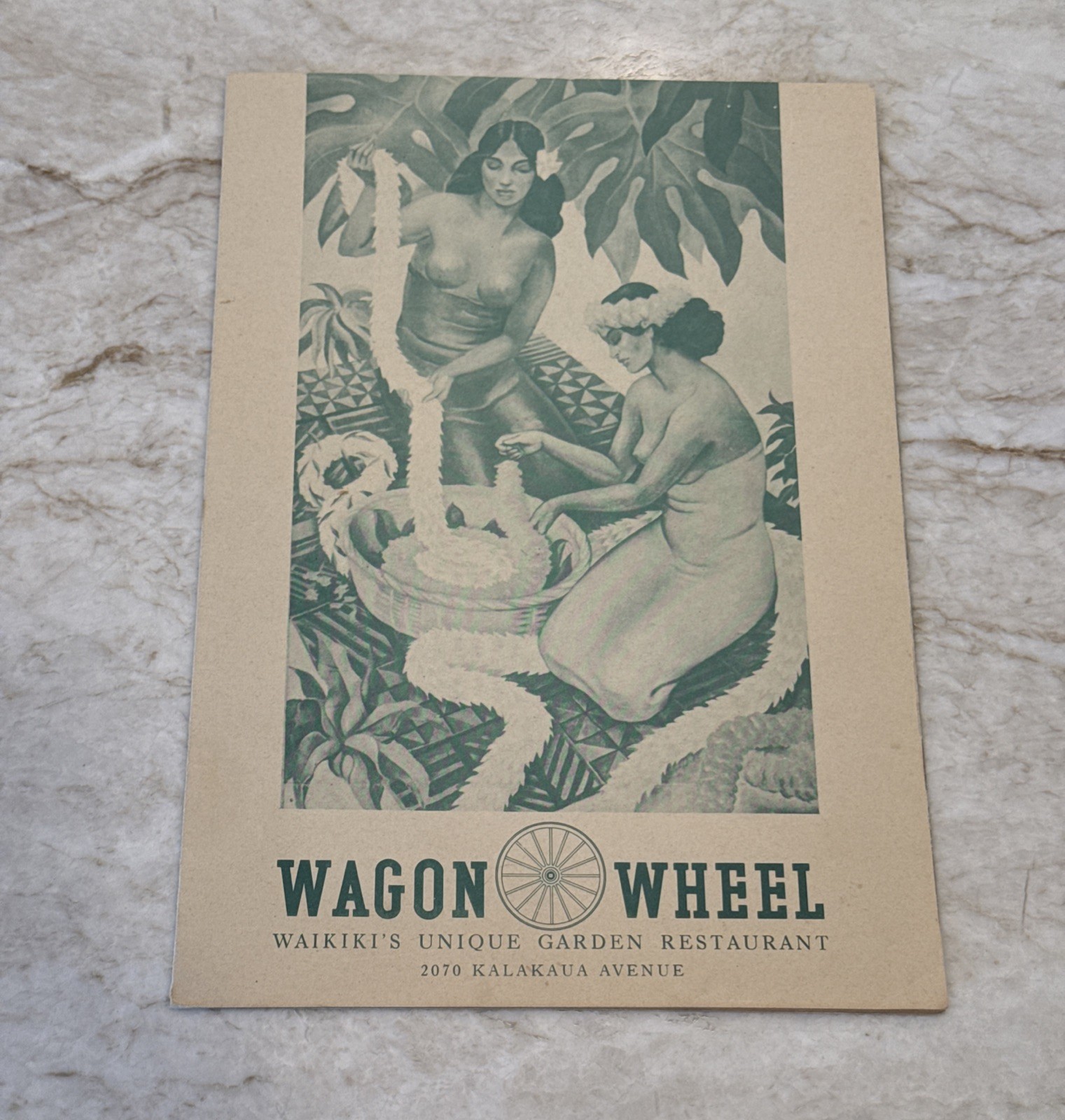 Vintage c. 1947 Wagon Wheel Garden Restaurant Waikiki Beach Honolulu Hawaii Menu