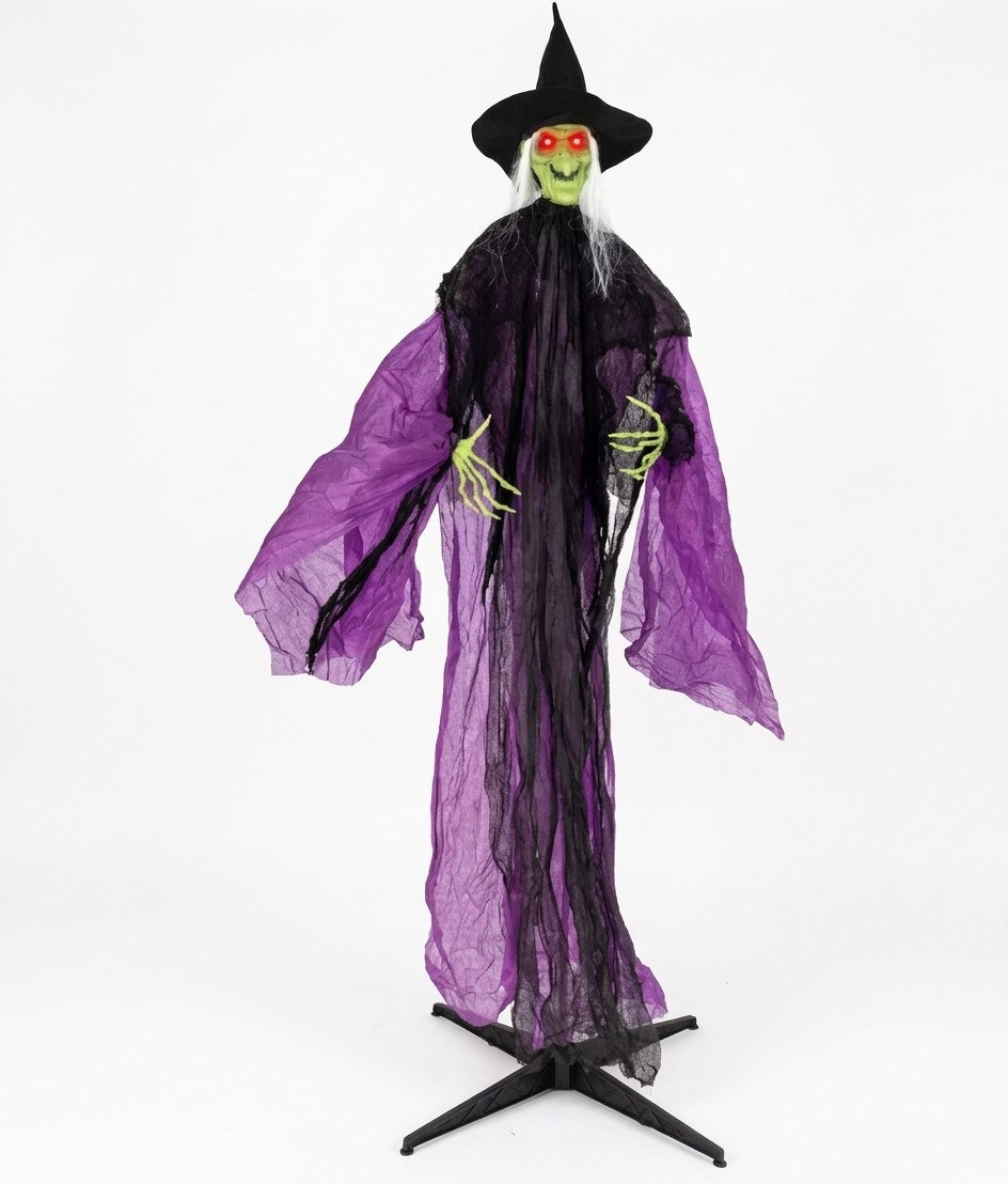 7.2 ft Spooky Halloween Witch Animated Life Size Light Up Eyes Moving Arms Decor