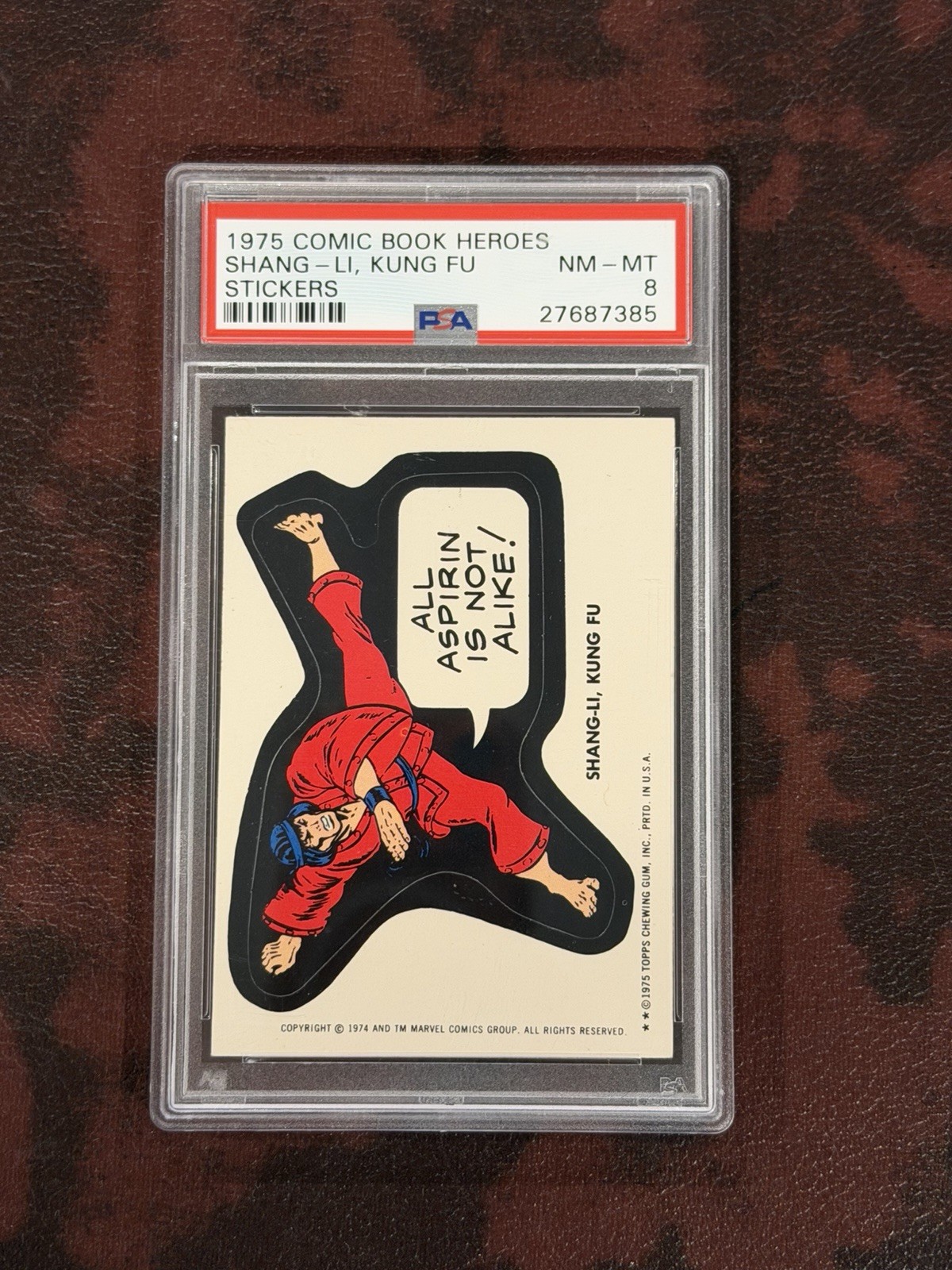 1975 Topps Marvel Comic Heroes Graded Sticker Card Shang-Li “Rookie” PSA NM 8